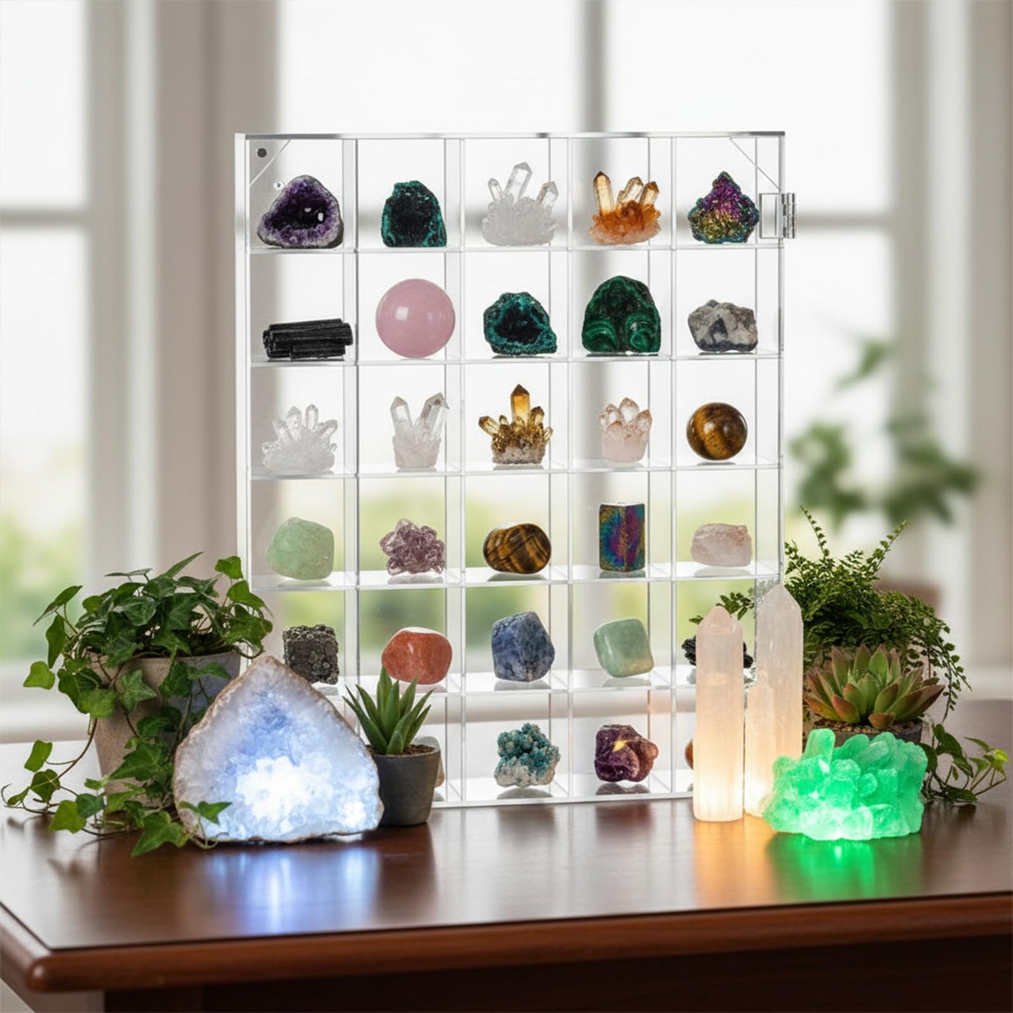 Oqqlin Adjustable Rock Display Case, 30 Grid Clear Acrylic Crystal Display Case with Lid Mineral Stones Collection Box for Rocks, Gemstones, Collectibles