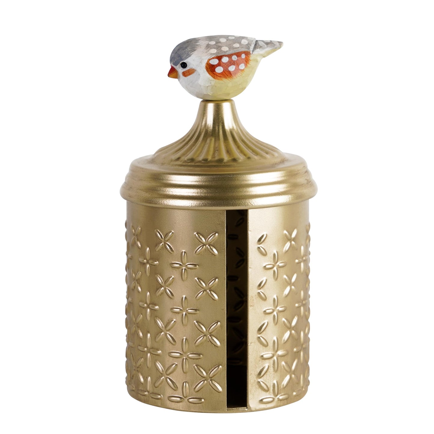 HOME PALETTE Gold Roll Tissue Box Holder for Bathroom Decorative Round Roll Toilet Paper Organizer Dispenser with Lid Easy-Refill for Tabletop, Office, Vanity, Flower Pattern Embossed