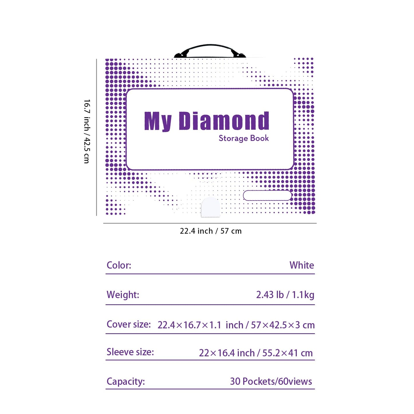 ZFCLXX Diamond Art Storage Book with Accessories Painting Storage for Diamond Painting Kits, Tools & Supplies Album 22x16.4inch Art Collection Binder Book A2 Folder 50x40cm(White）