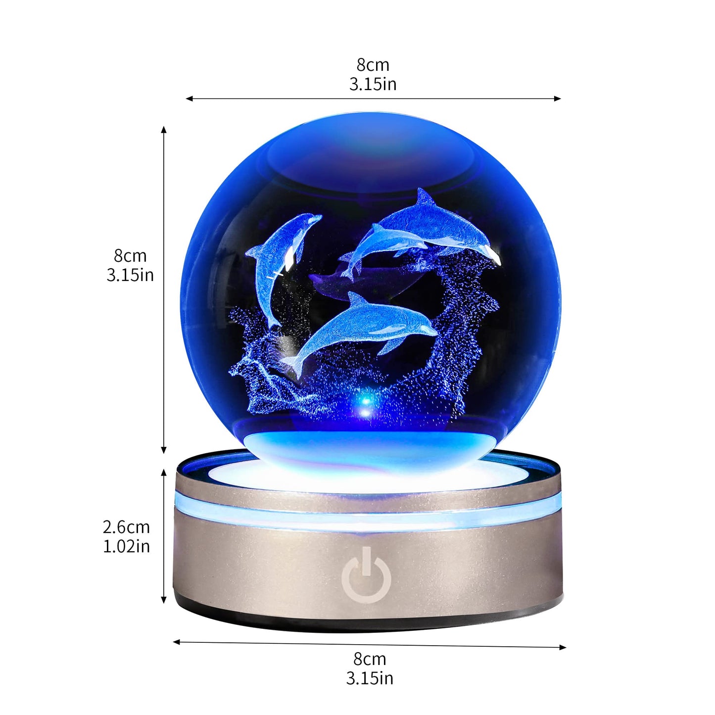 pinyan Dolphin Gift 3D Crystal Ball with LED Light Base Unique Figurine Lamps Laser Engraved Nightlight for Kids Gifts Dolphin Lovers Girlfriend Wife Mom Lovers Girls Boys Birthday Christmas