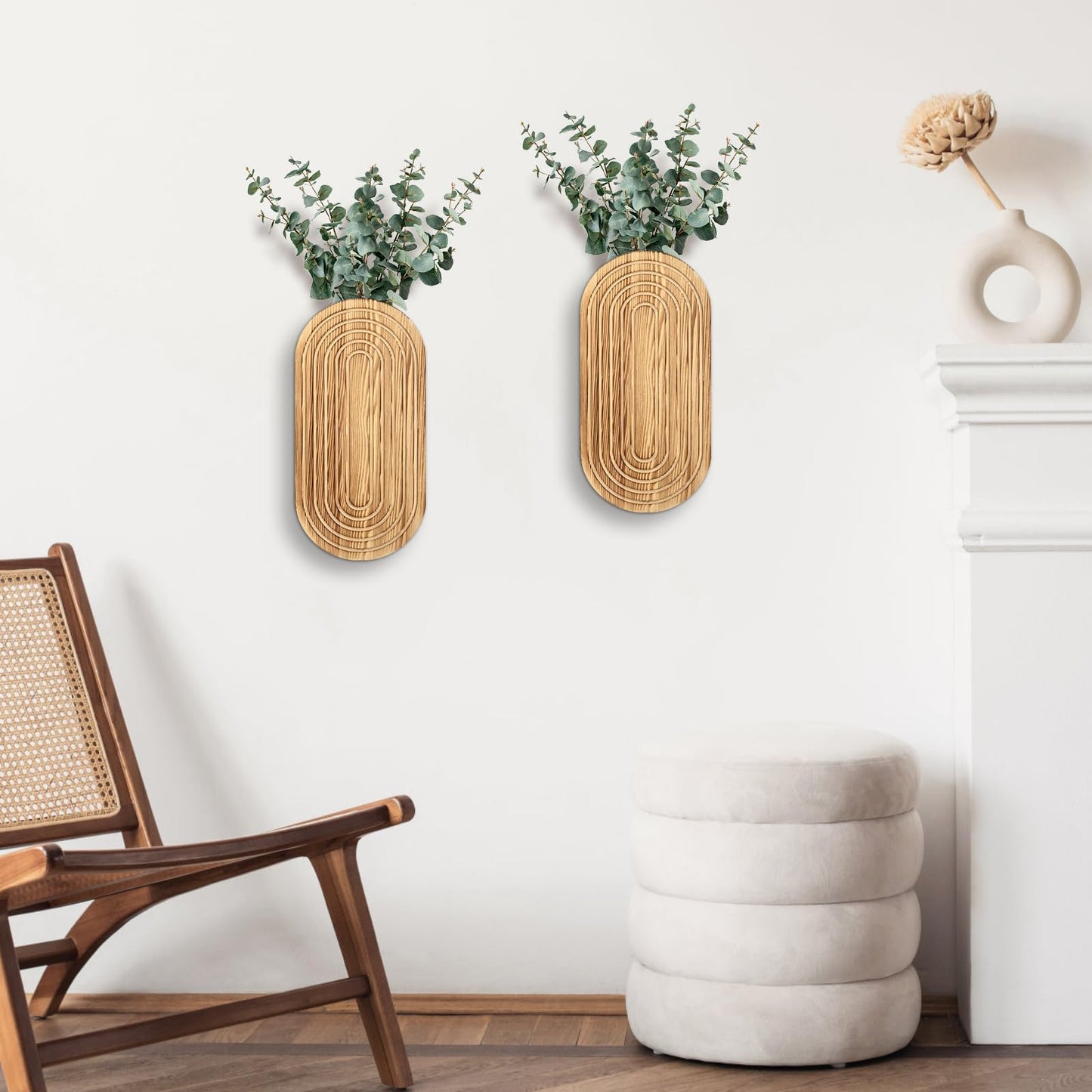 Zelura 2PCS Wood Wall Planter for Indoor Plants, Wooden Hanging Planter for Dried Flowers and Artificial Greenery Plants,Wood Pocket Vase for Living Room,Bedroom,Bathroom (Brown)