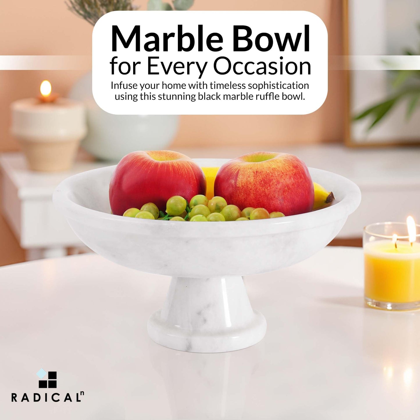 Radicaln Marble Fruit Bowl 10" Inches White Handmade Candy Bowl For Entryway Table, Ideal Decorative Bowl, Serving Bowl and Fruit Holder For Dining Table Centerpiece