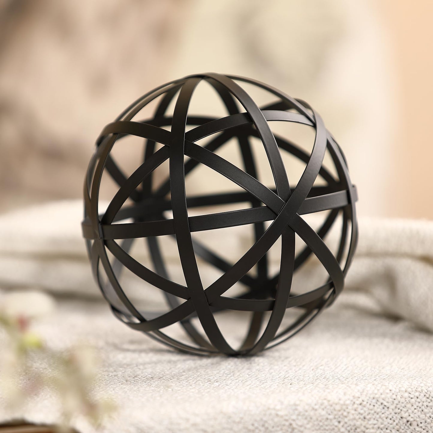 MOCOME 6.2" Black Metal Decorative Sphere - Home Decor Centerpiece & Coffee Table Accent