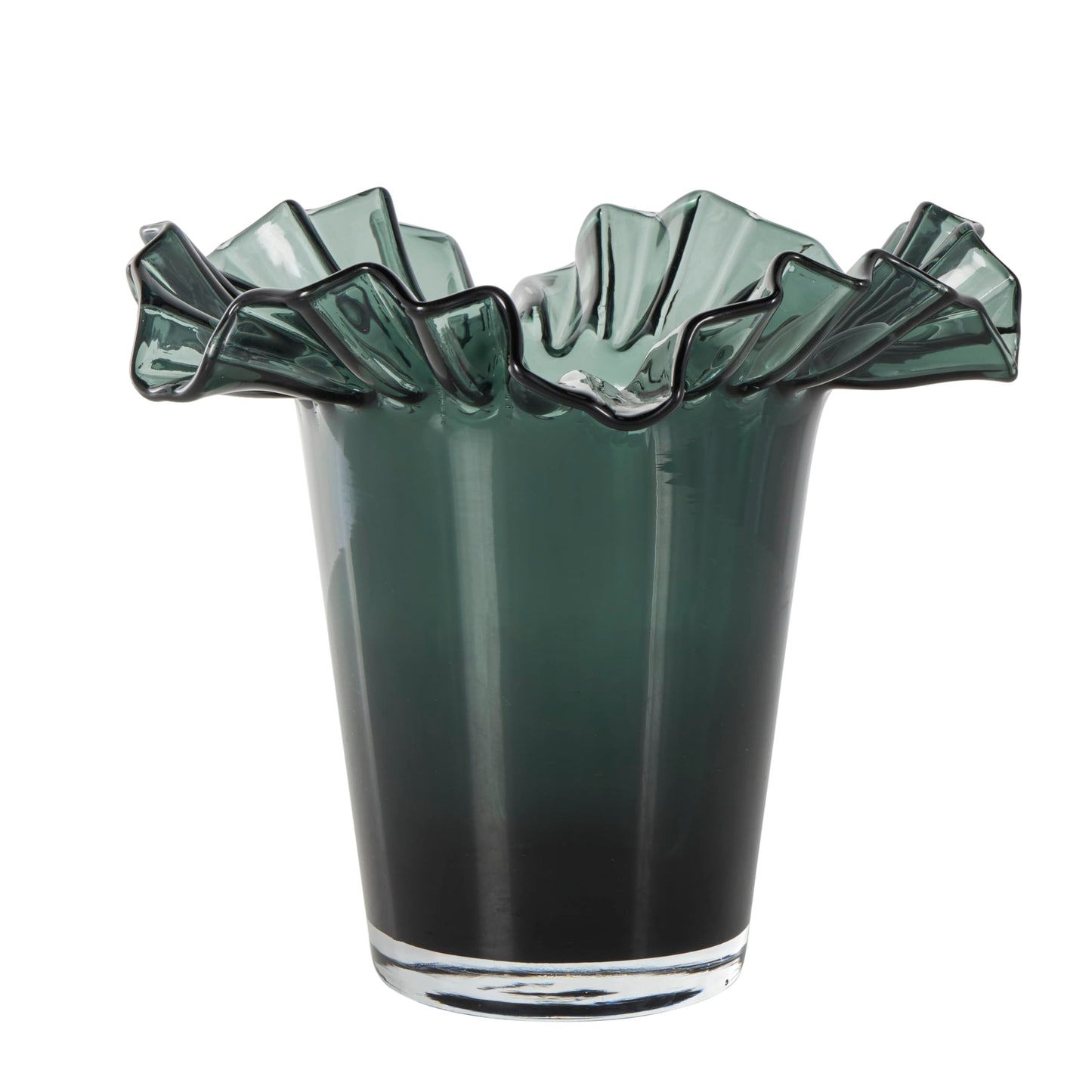 Deco 79 Glass Floral Decorative Vase Tulip Inspired Ombre Centerpiece Vase with Wavy Opening, Flower Vase for Home Decoration 12" x 12" x 11", Green