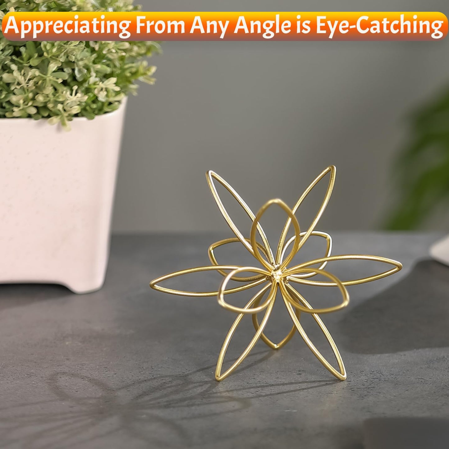 MOCOME 4.25" Gold Sphere Decor, Metal Handmade Floral Decorative Sculpture, Abstract Tabletop Decorative Ball for Home Metal Sphere Decor