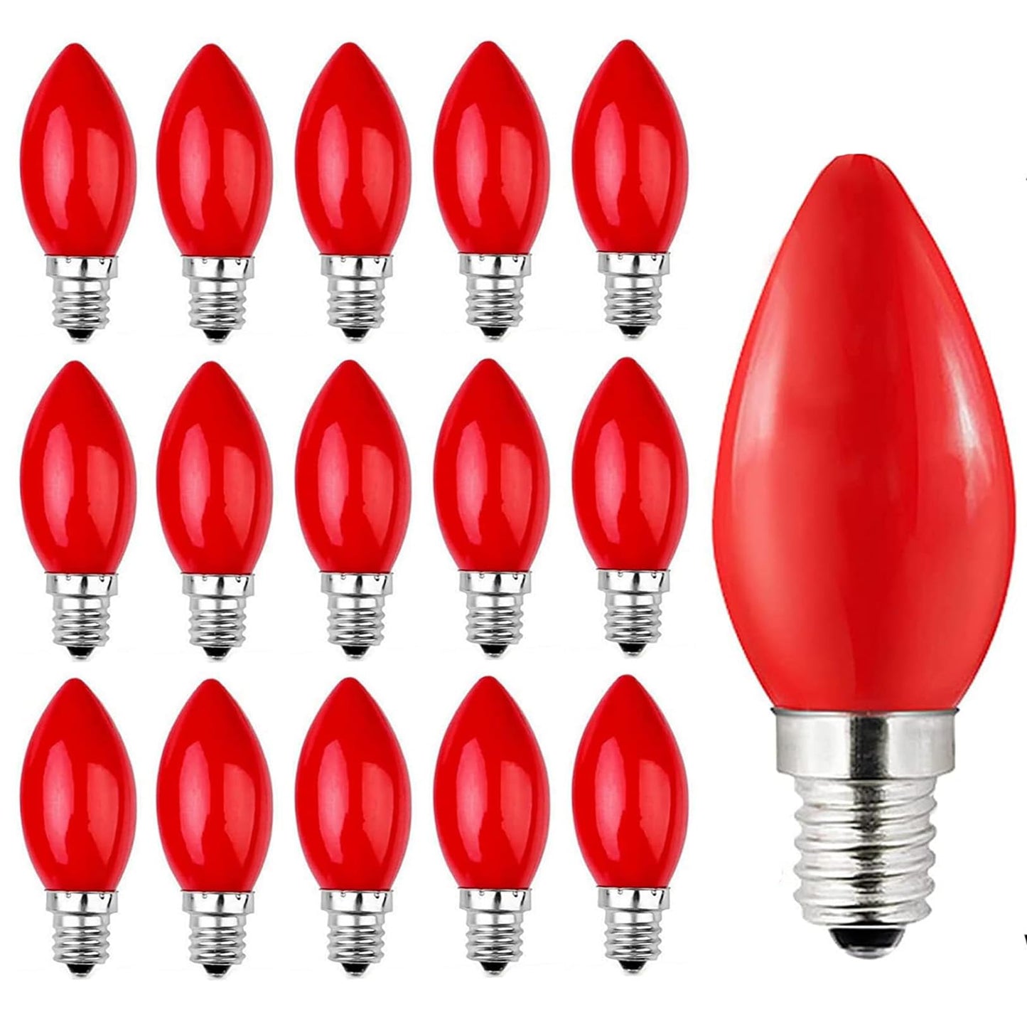 Minsily 16 Pack Red C7 LED Candelabra Light Bulbs 1W C7 Replacement Light Bulbs 8W Equivalent Mini E12 LED Decorative Bulb Candle Bulbs 110V Night Light Salt Lamp for Christmas Holiday Patio Decor