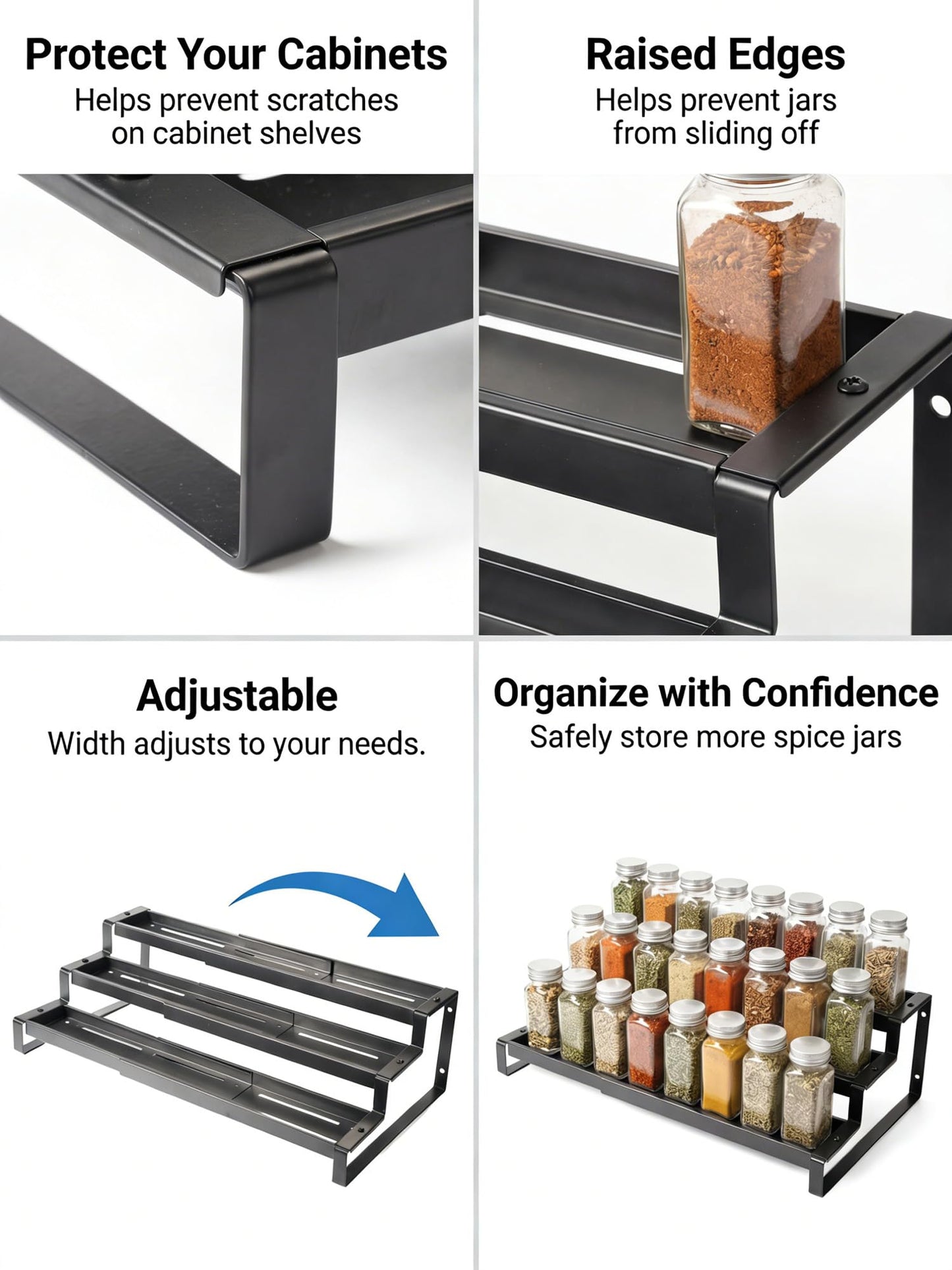 Deloban 3-Tier Spice Rack Organizer For Cabinet,Countertop Pantry Kitchen Organizer,Metal Display Rack, Suitable For Various Cans And Bottles.