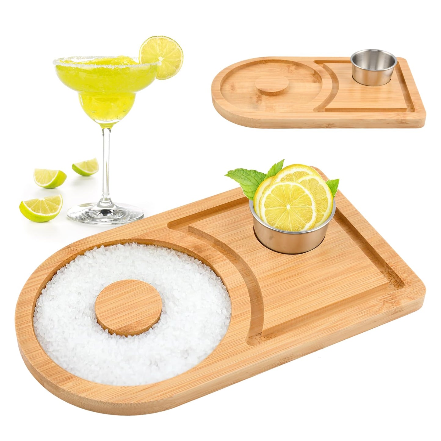 Margarita Salt Rimmer Set, Wood Margarita Rimmer Set with Bowl for Cocktail, Party Sugar and Salt Drinks Bartender Tool for Home Bar Celebration(COLOR:Wood)