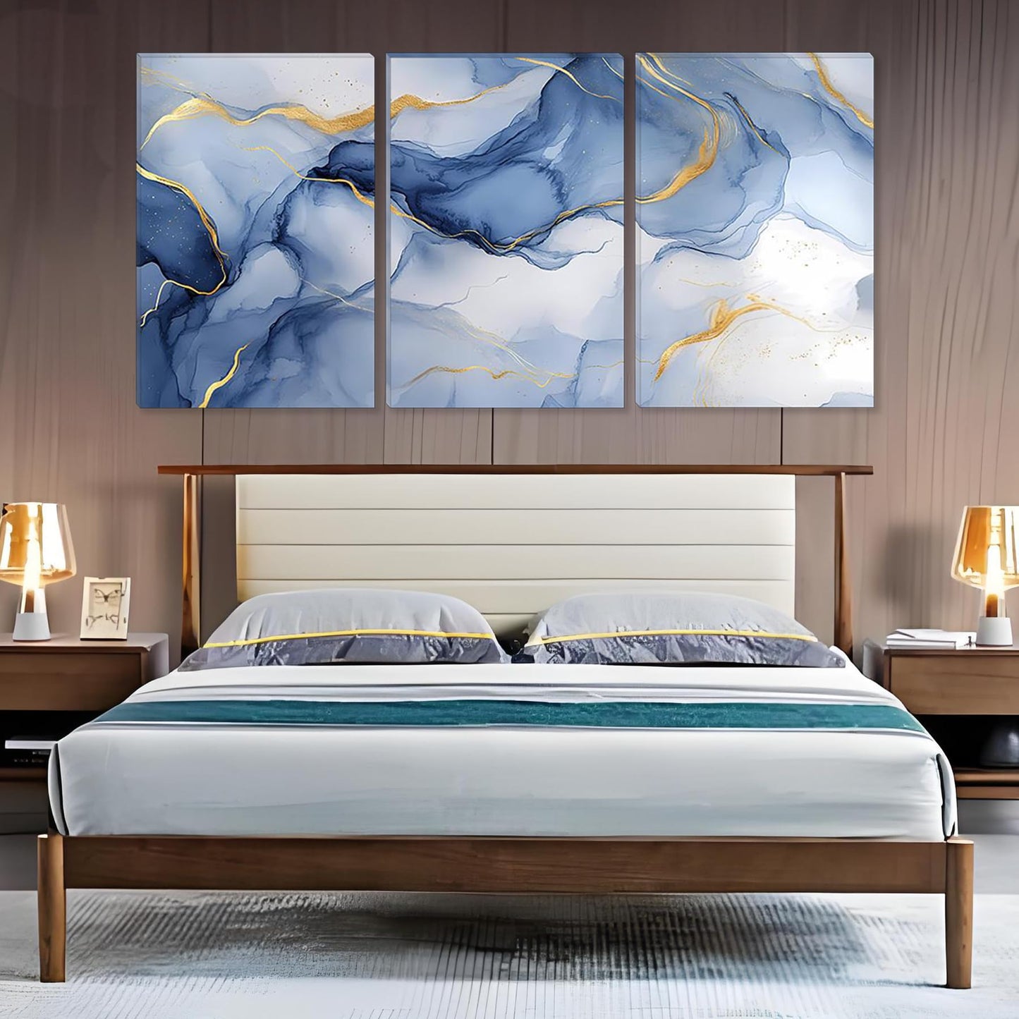 Pormipone “Fantasy Star River”Blue Gold Marble Texture Wall Art for Living Room,Modern Style Abstract Art Wall Decor Poster for Living Room Bathroom Office Bedroom