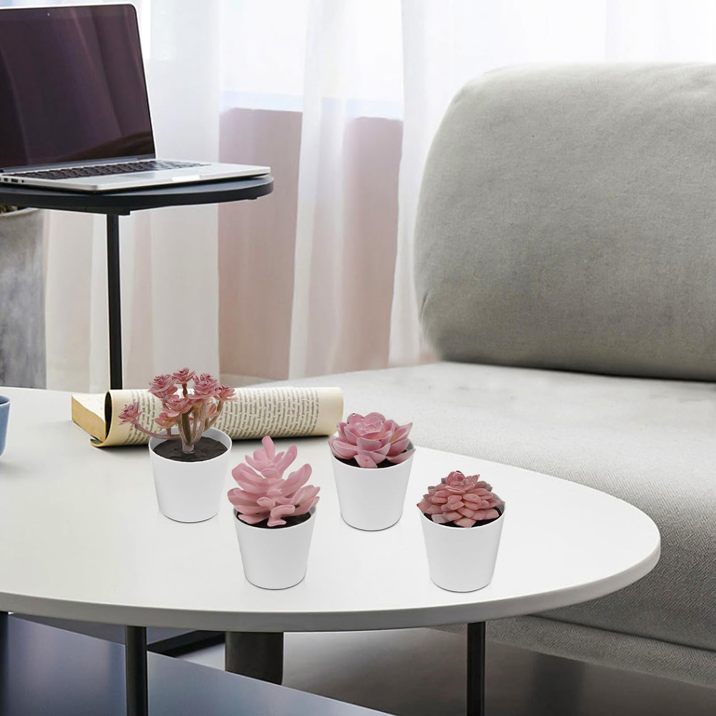 Uguisu 4-piece Set of mini Succulent Fake Plant pots, Artificial Kuan Yin Fake Plants, Small Artificial Plant pots, Bohemian Decoration for the Family Room (Pink Purple)
