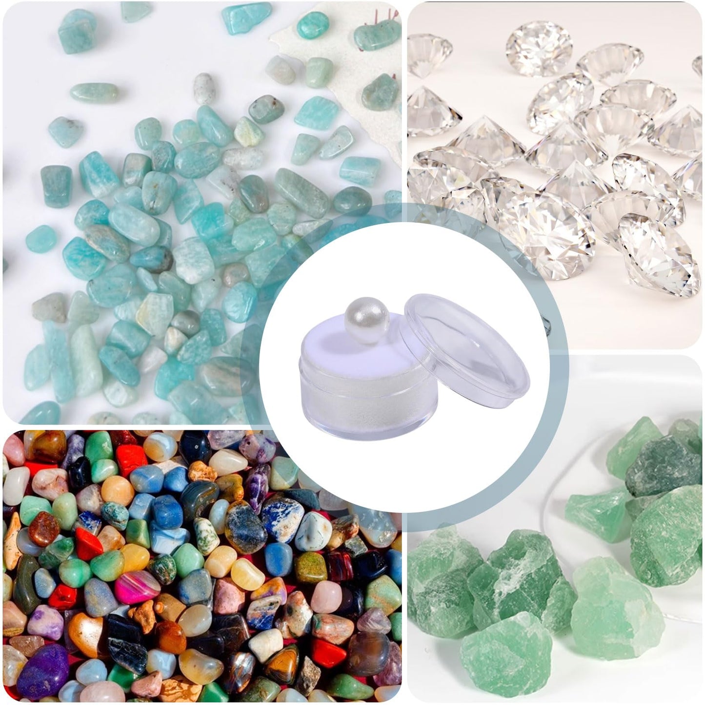 CHGCRAFT 50 Pcs Mini Round Stone Box Small Loose Diamond Gemstone Display Case with Clear Top Lids and Sponge, White, 1.2×0.7 Inch