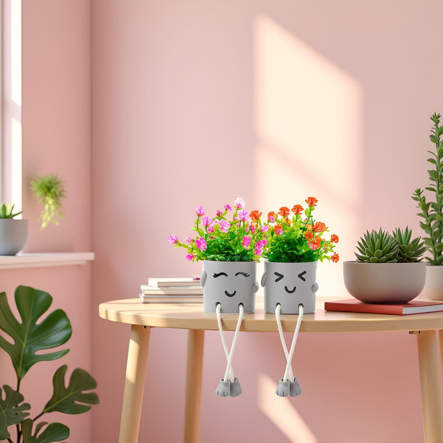 ASOPHEX 2 Packs Cute Fake Plants, Artificial Potted Plants for Table Desk Home Bedroom Bathroom Office Shelf Office Wall Room Farmhouse Decor Artificial Plants