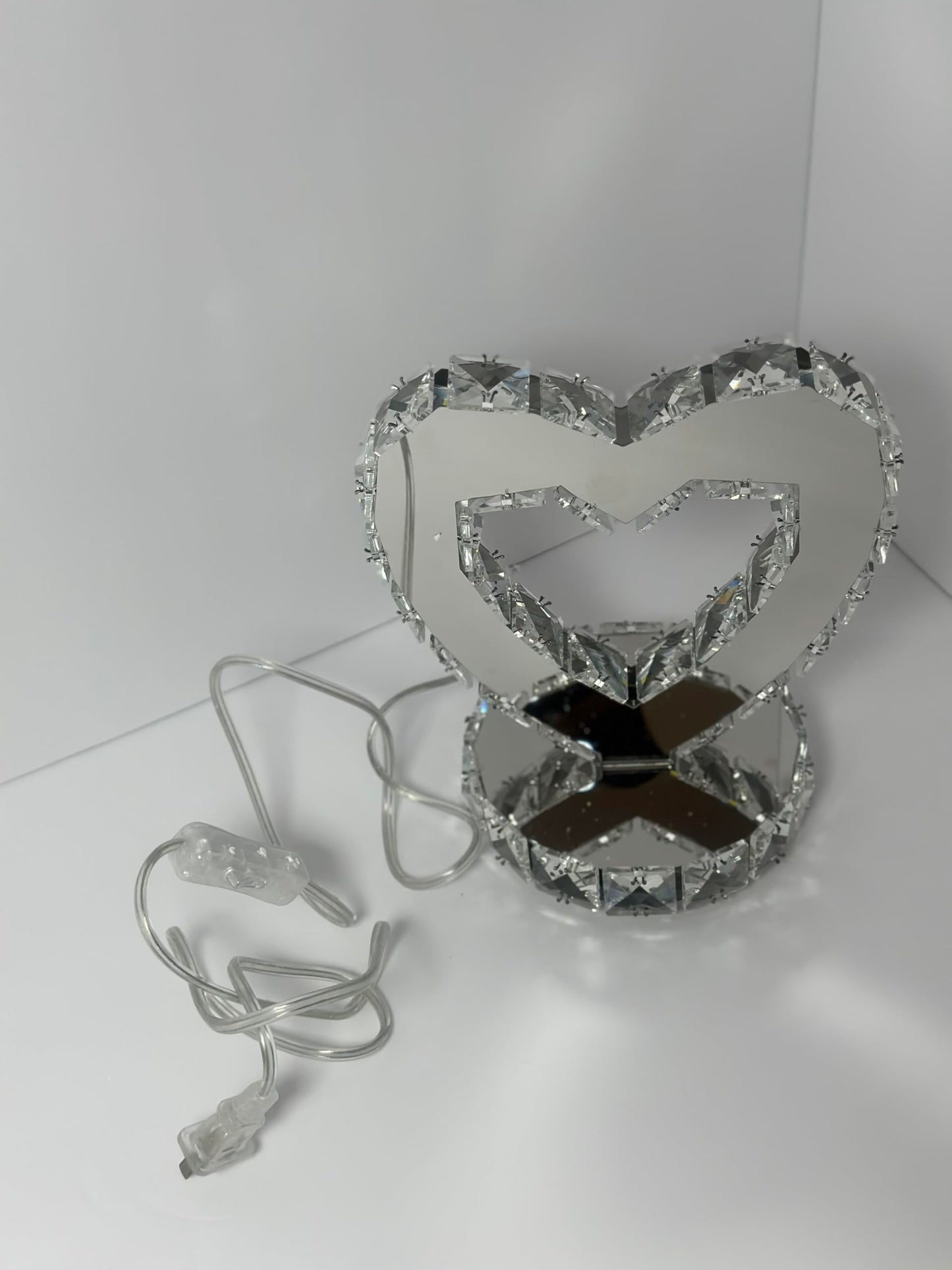 Vase Branch Glass Crystal Heart Table Lamp, LED Light