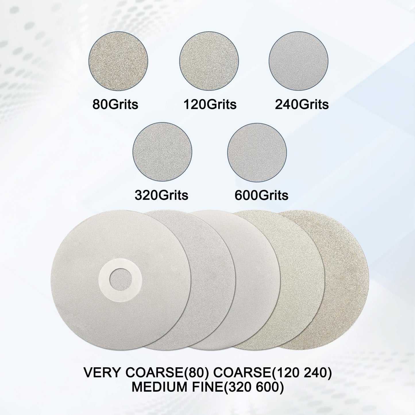 WorkBless 5PCS Diamond Flat Lap Disc Set 4" x 5/8" Arbor 80/120/240/320/600 Grit Grinding Wheel for Cutting or Sanding Stone