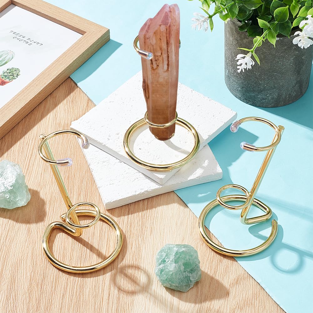 NBEADS 4 Pcs Crystal Wand Display Stand, Rock Display Stands Iron Arms Display Stand Display Easel Holder for Small Gemstones Crystal Mineral Agate, 2.4x3.9inch, Golden