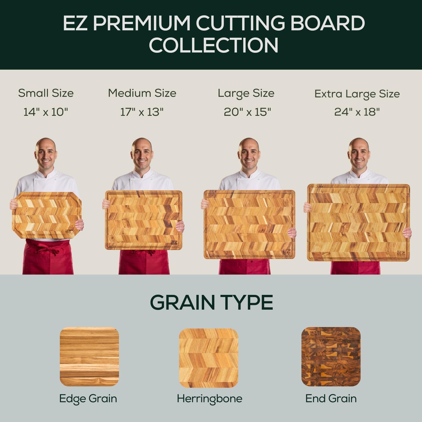 EZ FURNITURE Set of 3 Acacia Edge Grain Cutting & Charcuterie Boards with Extra Stand, Reversible Knife-Friendly Wooden Design with Juice Groove & Handles, Non-Toxic, Gift Box Included