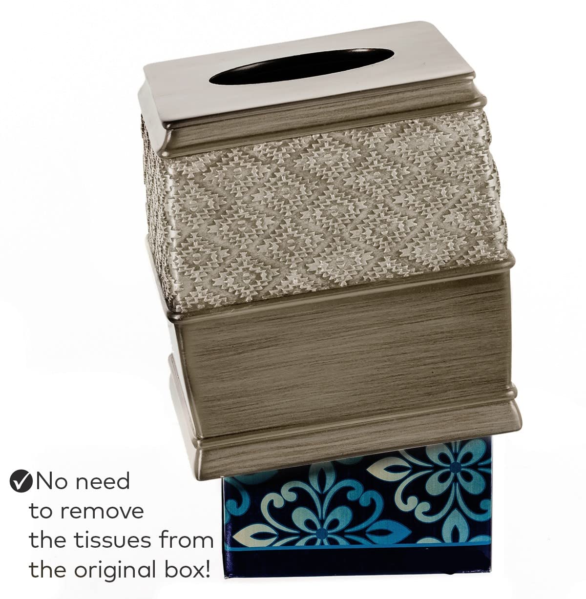 Dublin Silver Square Resin Tissue Box Cover