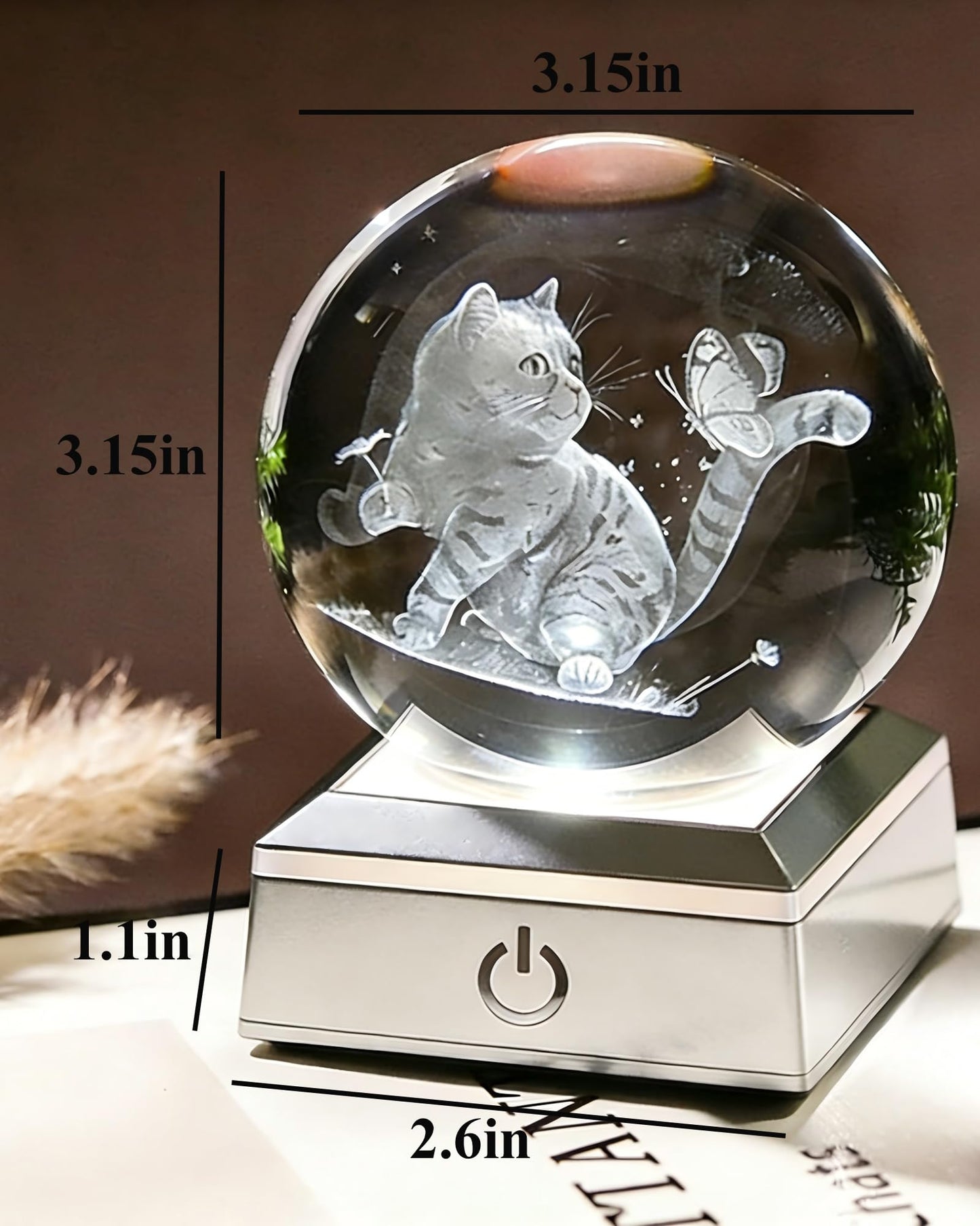 3.15in Cat and Butterfly Crystal Ball Color Changing LED Night Light Base