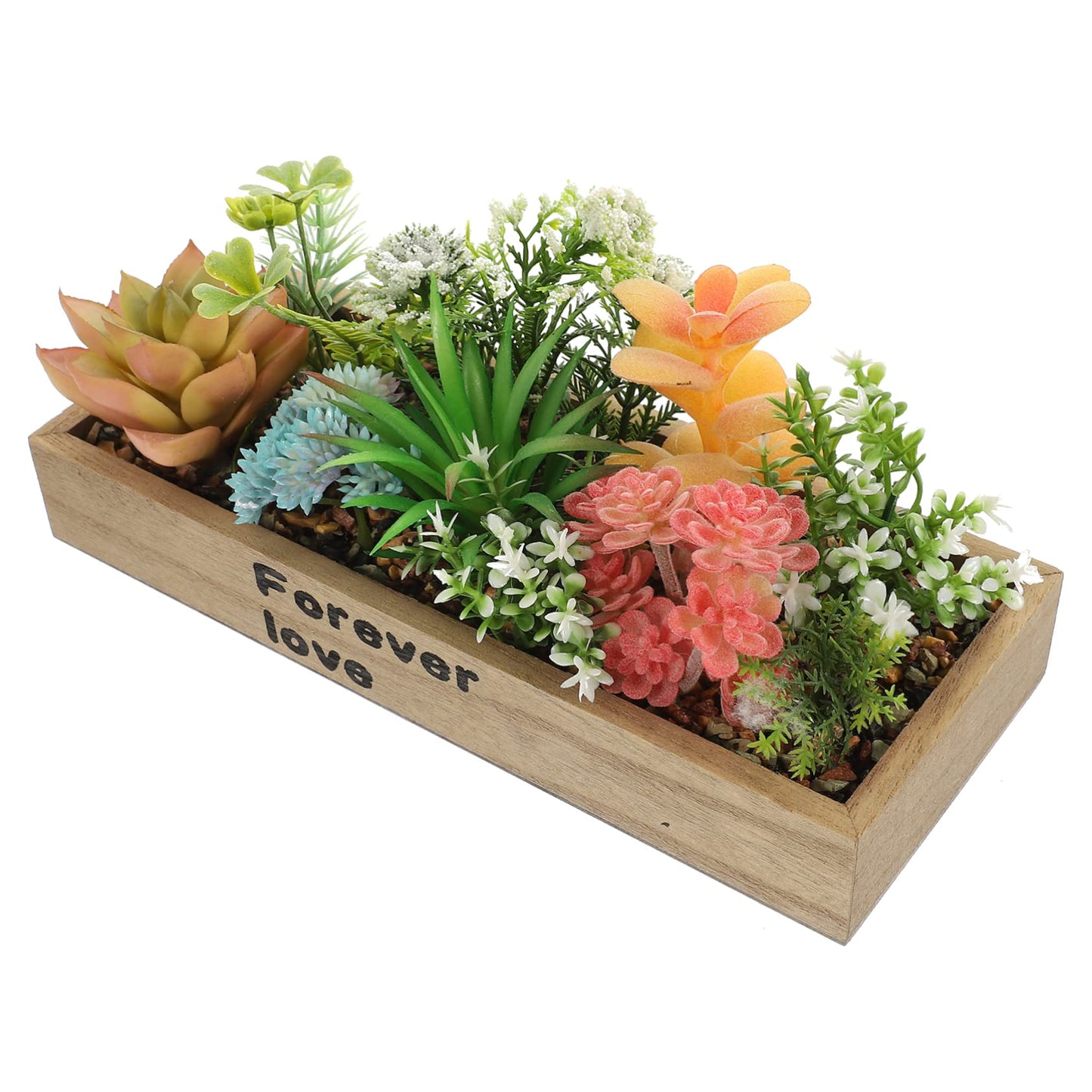 ULDIGI Artificial Box Bonsai Succulent in Wooden Planter Realistic Faux Potted Plant for Office Desktop and Home Decoration Compact 8.54X3.26X4.21 Inch Simulation Greenery
