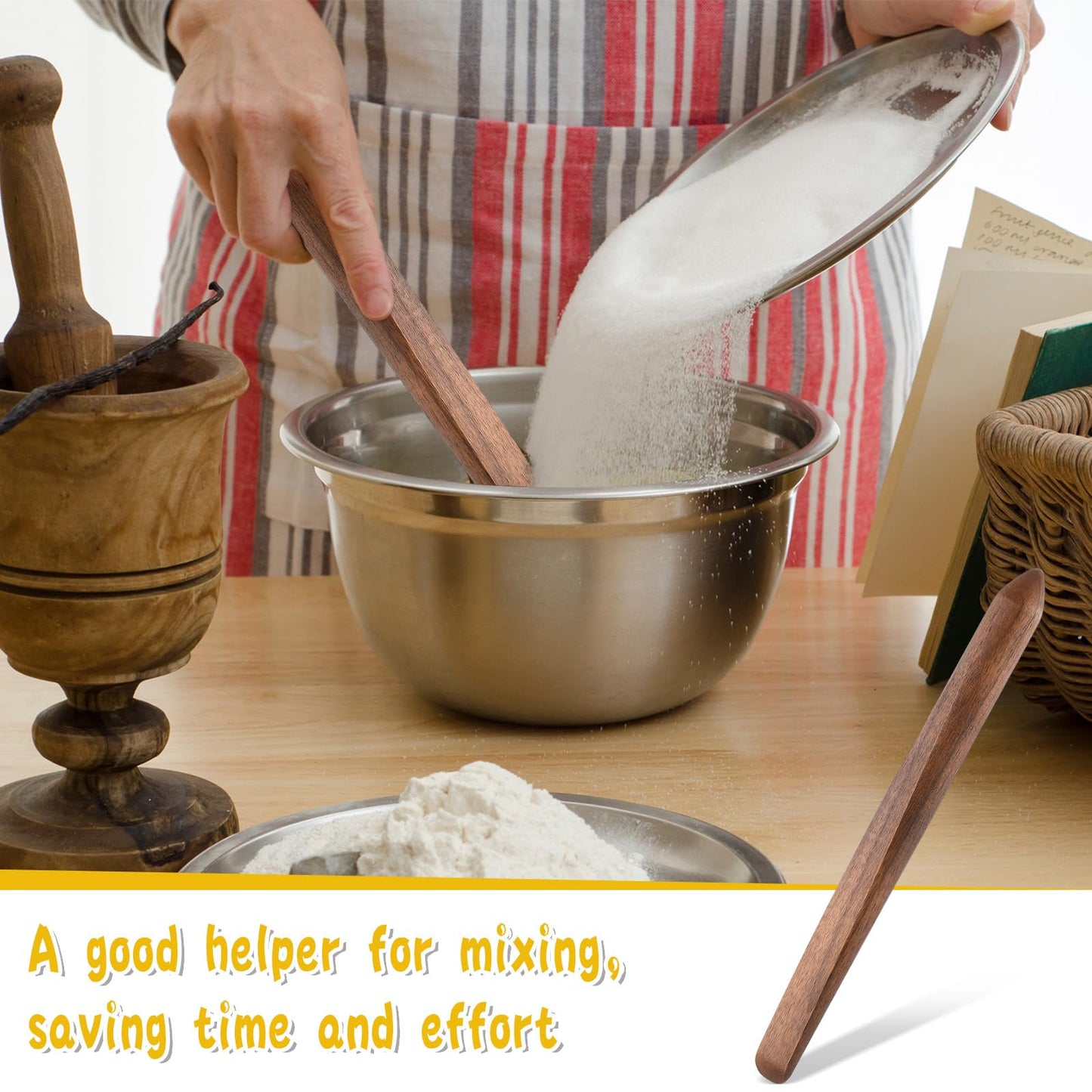 Hillban 2 Pcs 11 Inch Spurtle for Sourdough Stirring Stick Bread Mixing Stir Stick Bread Making Tools Paddle Wooden Dowel for Sourdough Spurtle Spatula Kitchen Cooking(Walnut)