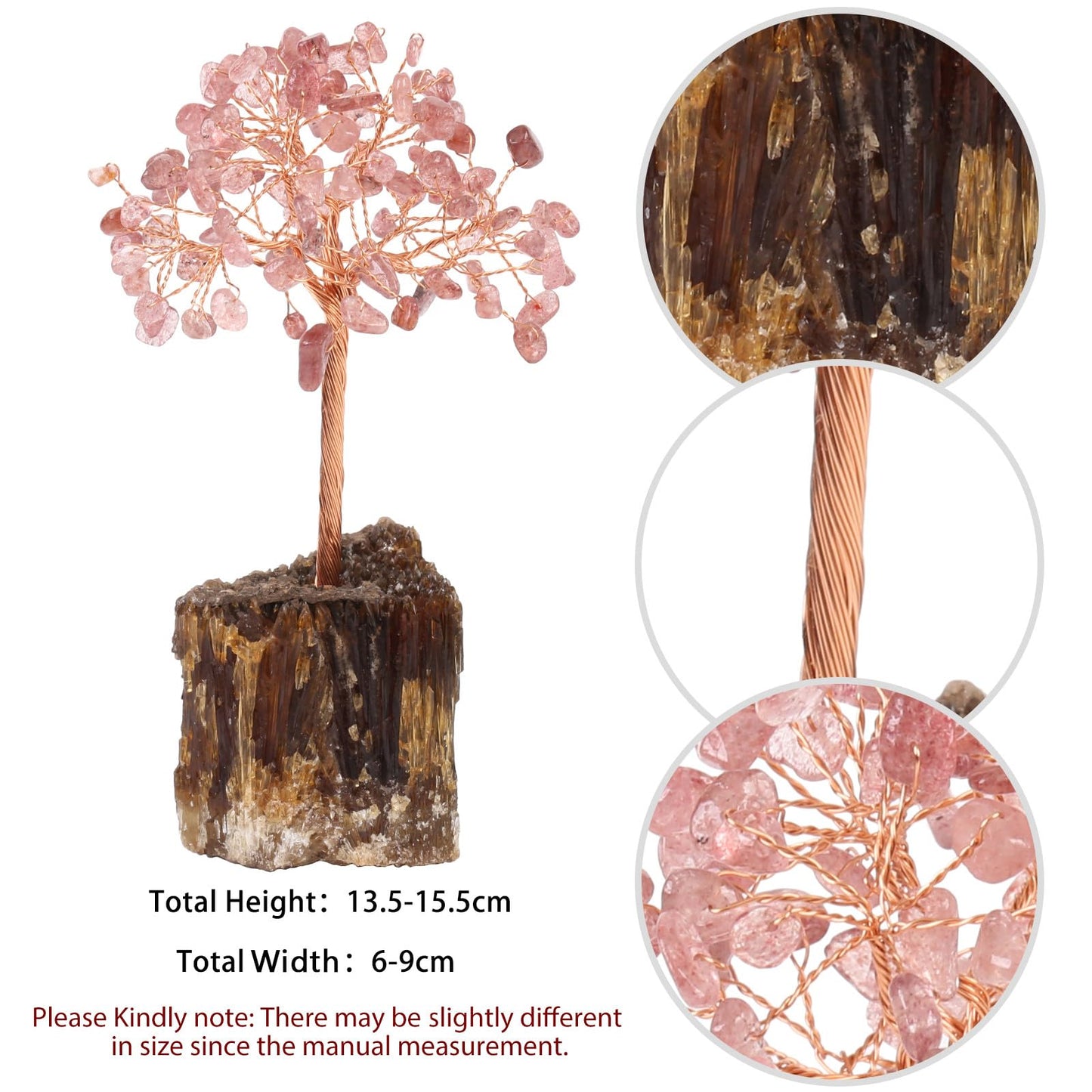 Rockcloud Handmade Strawberry Quartz Crystal Tree with Amber Calcite Base