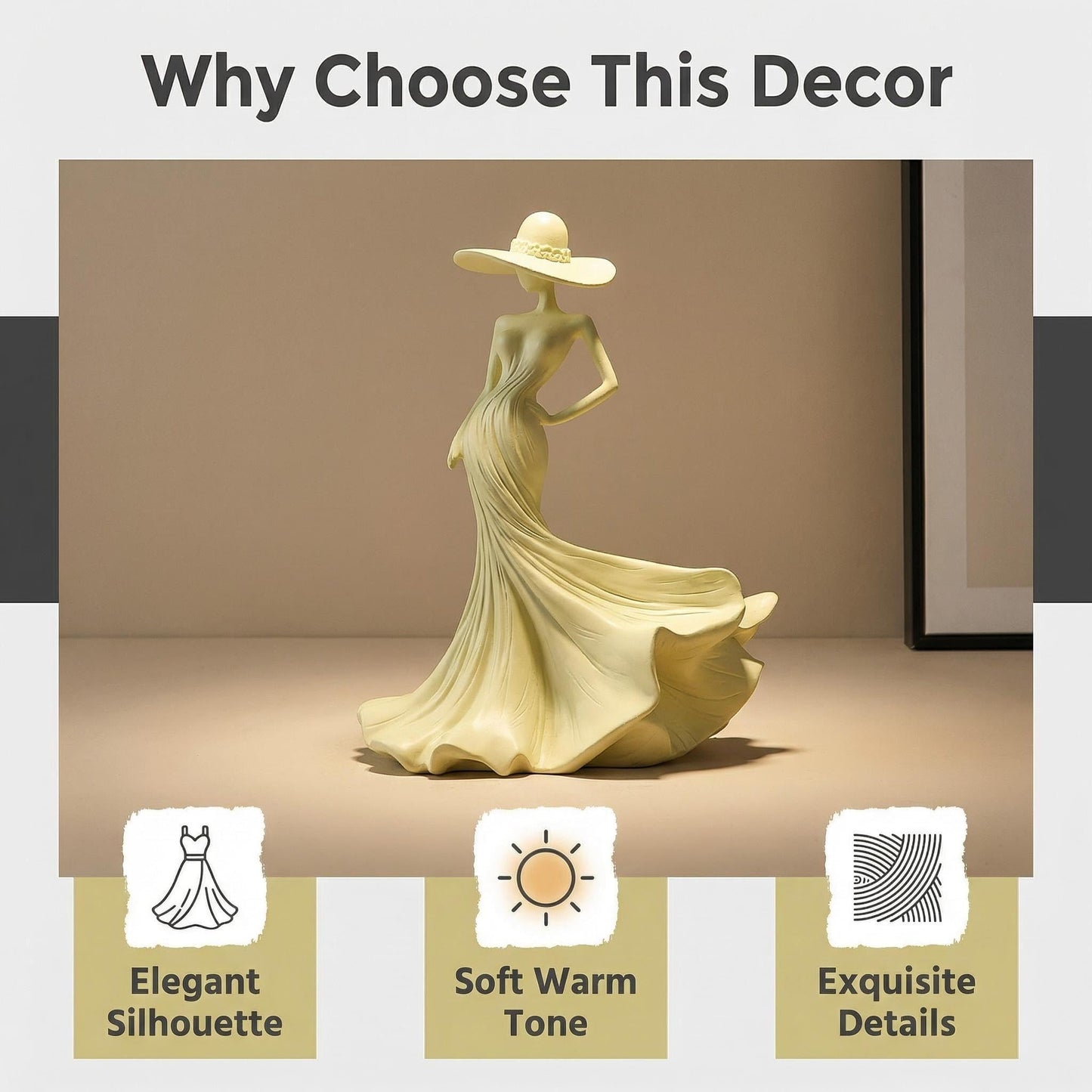FelyHos 10.2" Cream Resin Elegant Lady Figurine Modern Art Sculpture Decor