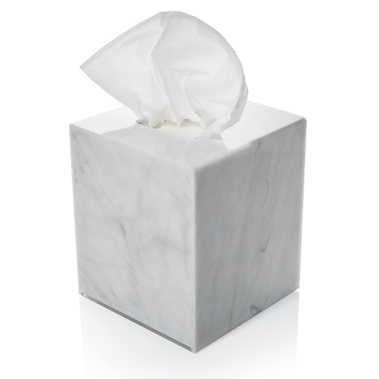 Acrylic Tissue Box Holder, Square Dispenser for Facial Tissues, Napkins, and Dryer Sheets. Perfect for Bathrooms, Desks, Countertops, Vanities, Bedrooms, and Nightstands (Square, Marble)