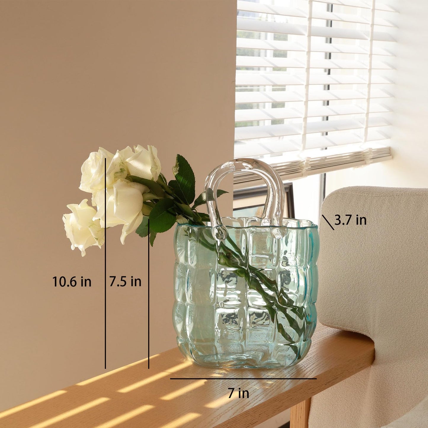 Glass vase - 10.6 inch Handbag-Shaped Woven vase That can be Filled with Water to Serve as a Fish Tank. Customized Gift Box Packaging is Available- Blue