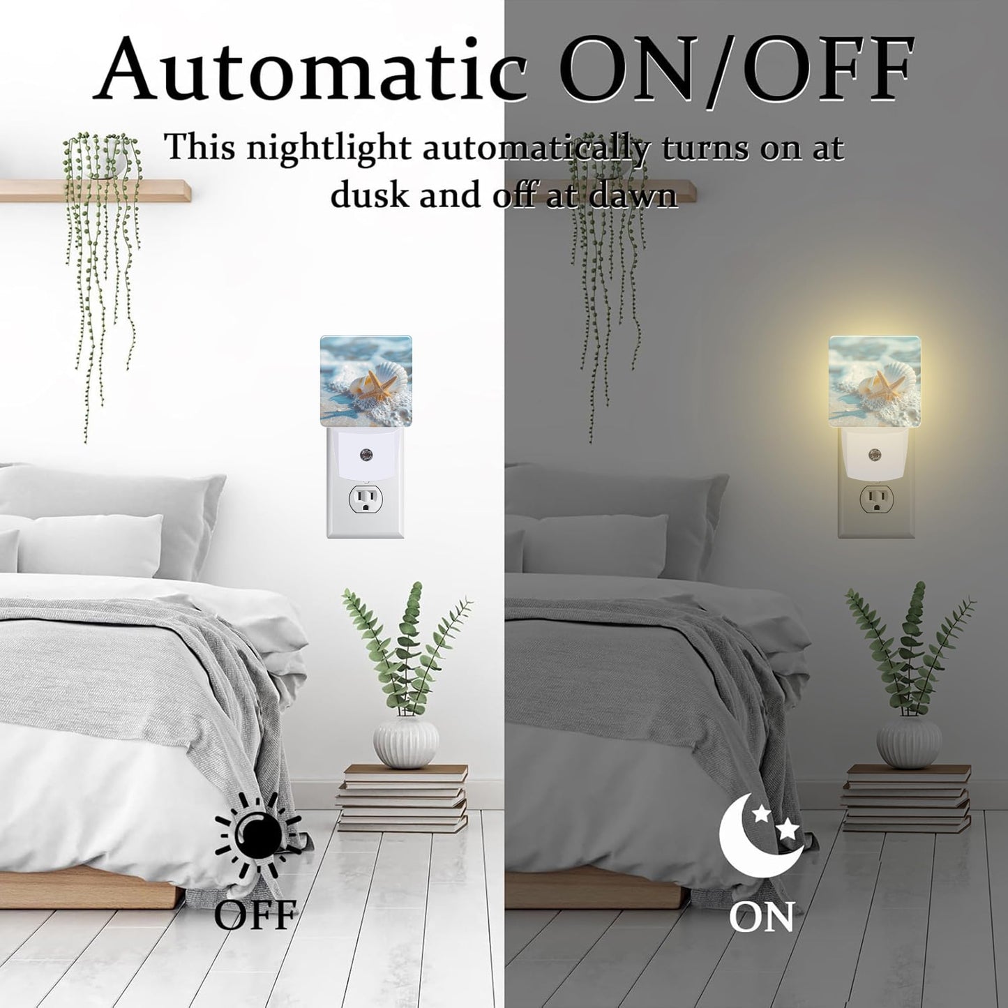 sndheke Starfish Seashell on Beach Night Light Plug into Wall, Summmer Ocean Beach Dusk to Dawn Night Light,0.5w Energy Saving Sleep Friendly Nightlights for Kids Boys Girls Home Decor