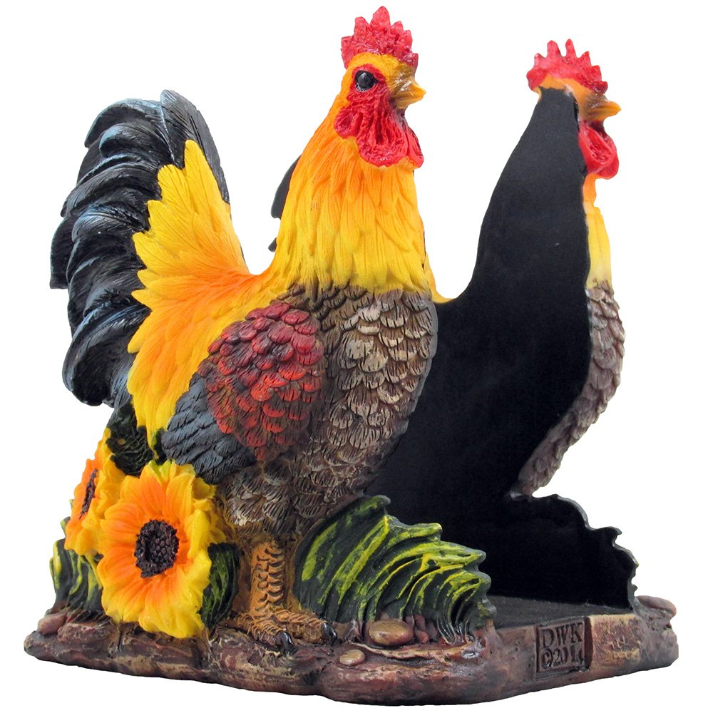 Decorative Rooster Napkin Holder Stand Sculpture for Figurines and Statues As Farm & Country Kitchen Decor Table Centerpieces and Collectible Chicken or Rustic Gifts for Farmers
