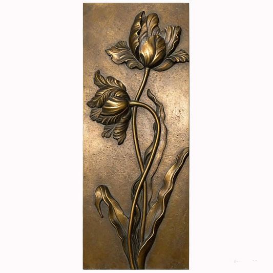 EvruCexul Vintage Floral Wall Sculpture, Antique Bronze Resin Wall Art with Ornate Botanical Design, Decorative Wall Plaque for Elegant Home Décor (Tulip)