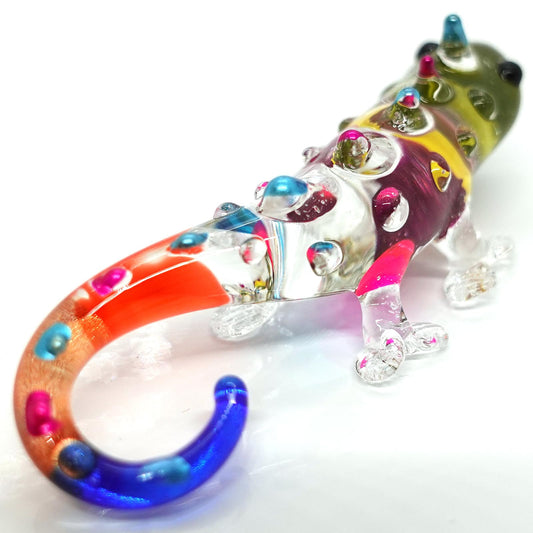 Sansukjai Chameleon Miniature Tiny Hand Blown Glass Art Figurines Animals Collectible Gift Home Decorate (Multicolor)