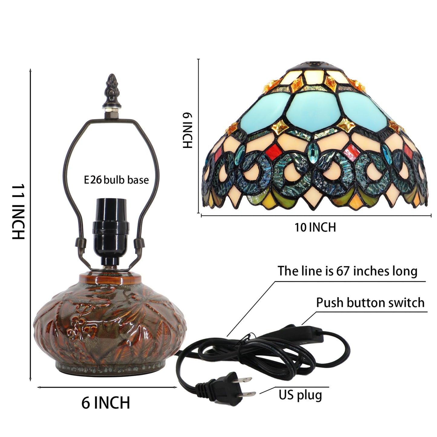 LXHCYOU Small Tiffany Table Lamp, 10X10X11 Inch Mini Stained Glass Mushroom Desk Light Memory Sympathy Ceramic lamp (Sapphire Style)