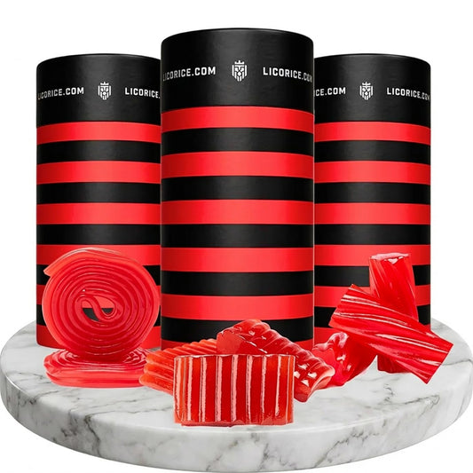 Licorice.com Gourmet Assorted Red Licorice Gift Set – Australian Red, Strawberry Spirali, Strawberry Pillows | Great Gift Idea for Holidays and Birthdays | Pack of 3