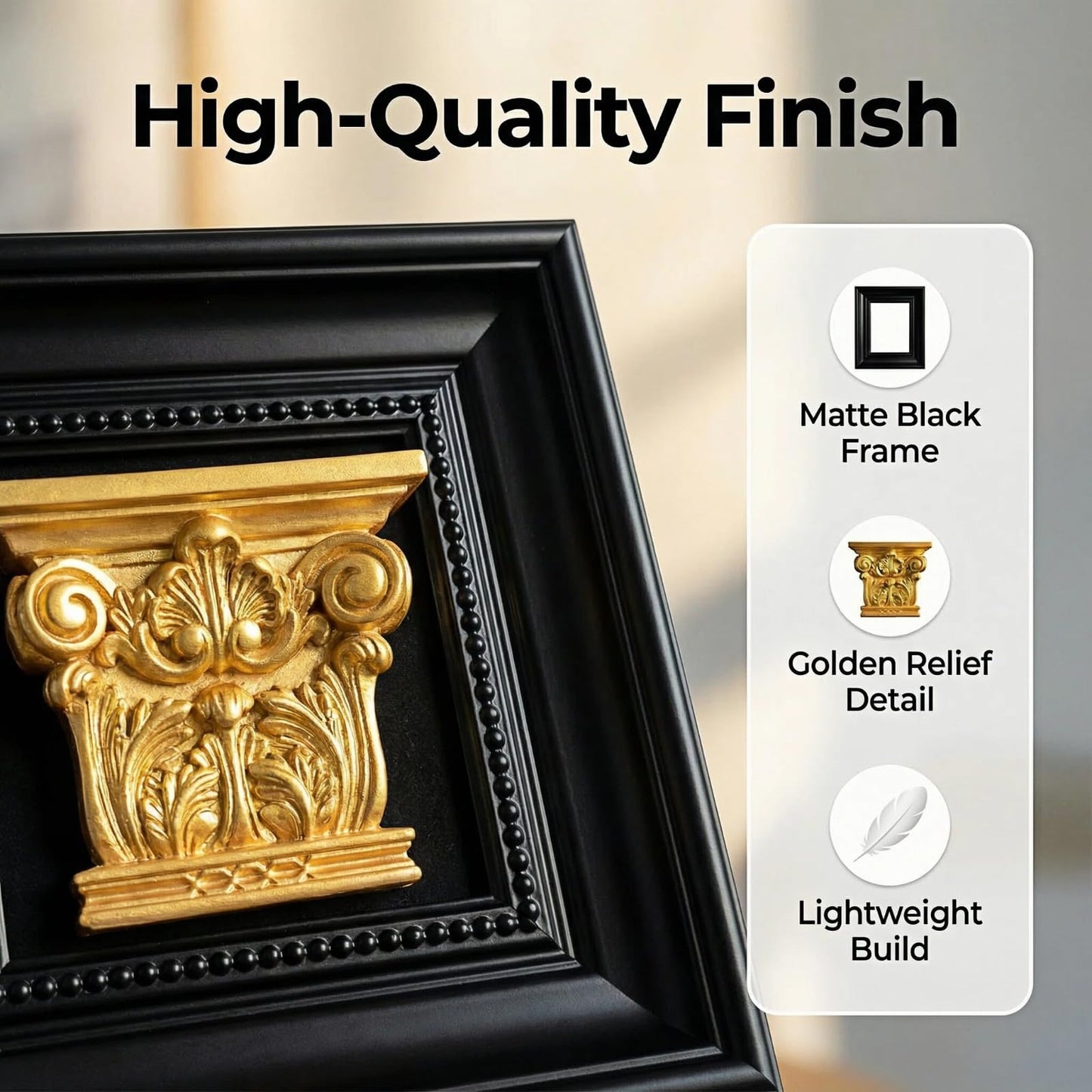 Honsol 3D Relief Roman Wall Art Sculpture With Frame, Hanging Sculpture For Living Room, Bedroom, Office, Home Decor (Golden)