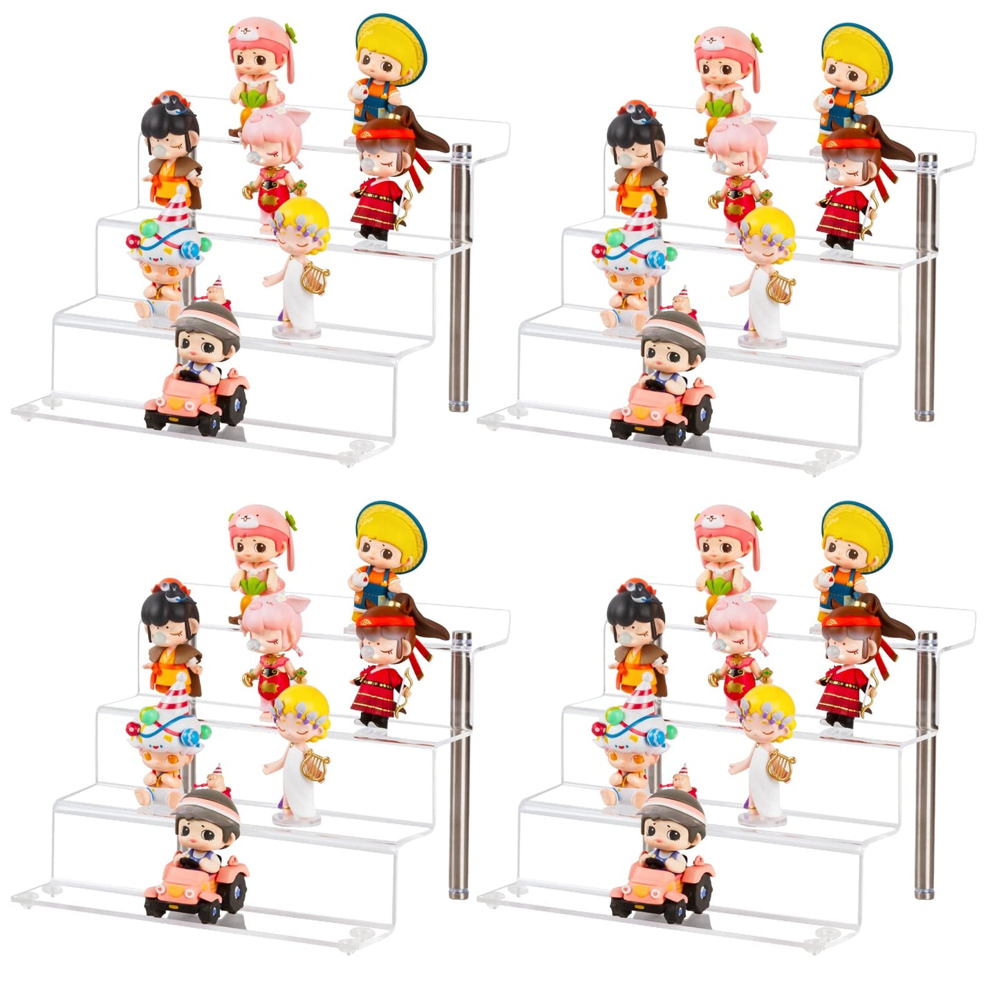 LileZbox 9 x 6 in Acrylic Display Risers Shelf for Pops Figures, 4 Tier Perfume Organizer Stand, Dessert Shelves for Party, Clear Display stand for Decoration and Organizer