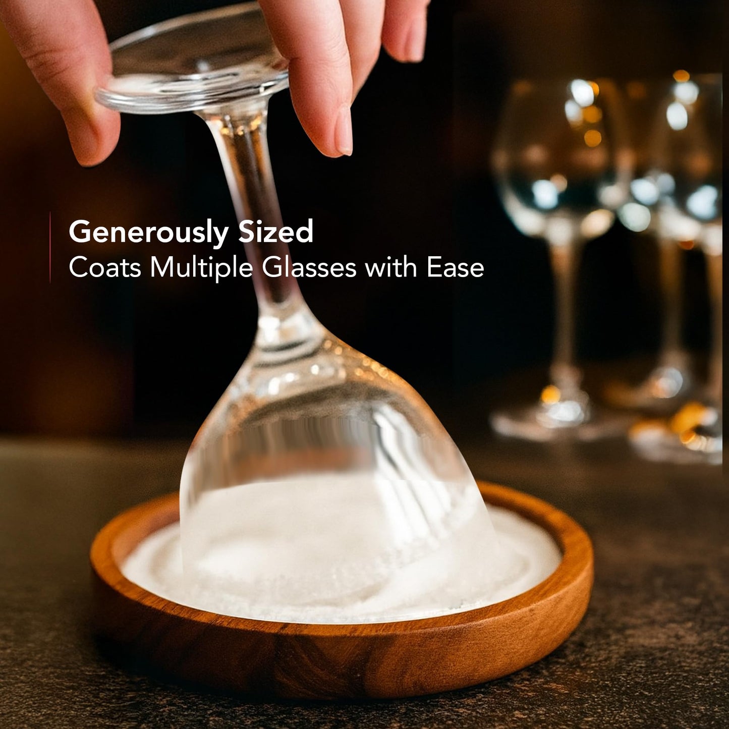 OVENTE Margarita Salt and Sugar Rimmer with Lid, Acacia Wood Glass Rimmer for Cocktail Drinks, Mess-Free Bar Salt Container, Bartender Tool for Coating Mojito, Bloody Mary and More, Brown AWCR616B