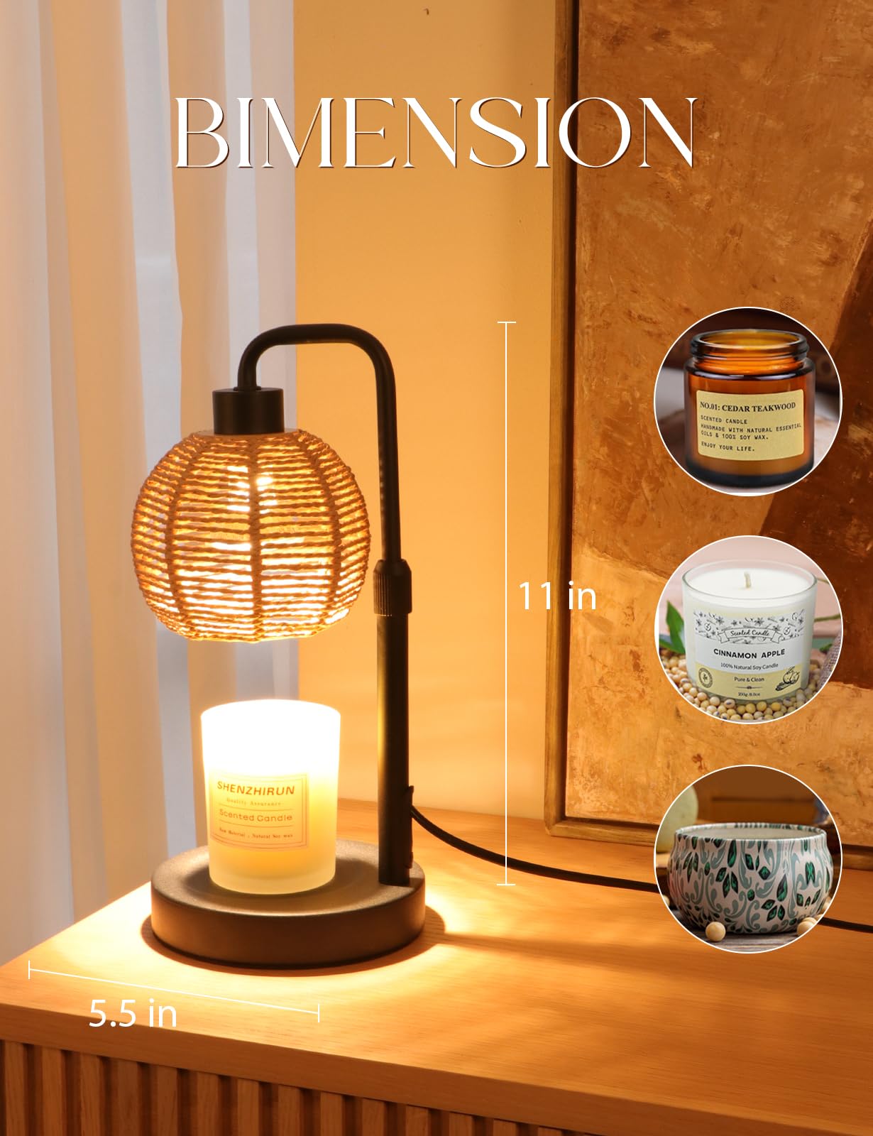 Yohonk Candle Warmer Lamp with Timer Dimmable, Natural Weaving Boho Electric Candle Lamp, Wax Warmer Lamp for Mothers Day Gifts for Mom, House Warming Gifts New Home Decor