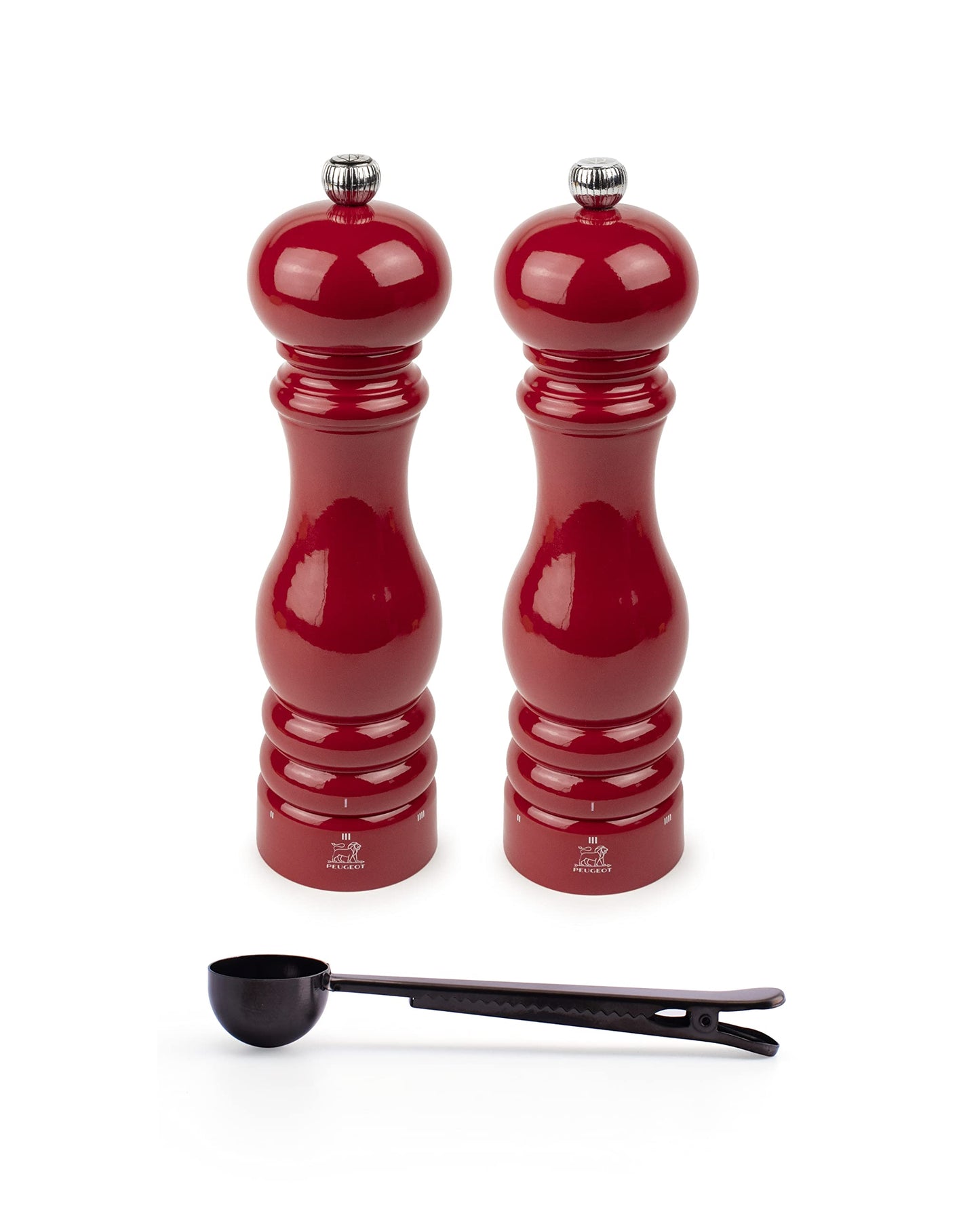 Peugeot Paris u'Select 6 Setting Manual Salt & Pepper Mill Set With Black Stainless Steel Spice Scoop Made In France (Passion Red, 9- Inch)