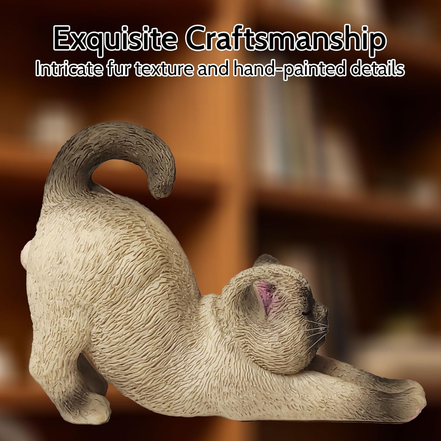 Hikiwin Stretching Cat Figurine, Resin Cat Decor Statue for Home, Shelf, Office Desk, Living Room Decorations, Cute Cat Decor Gifts for Cat Lovers Women Men, 1 Piece