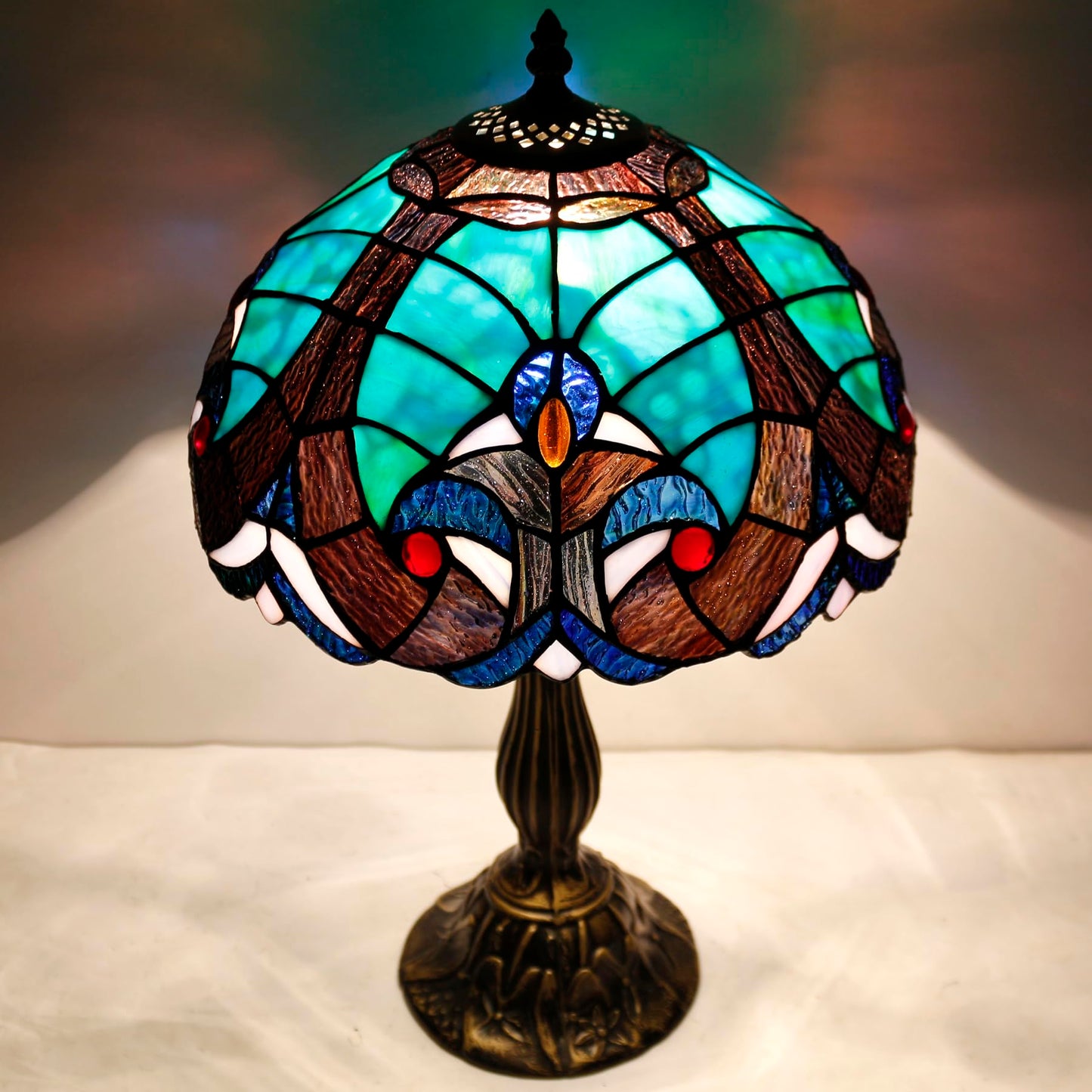 WERFACTORY Tiffany Style Lamp Green Liaison Stained Glass Table Lamp