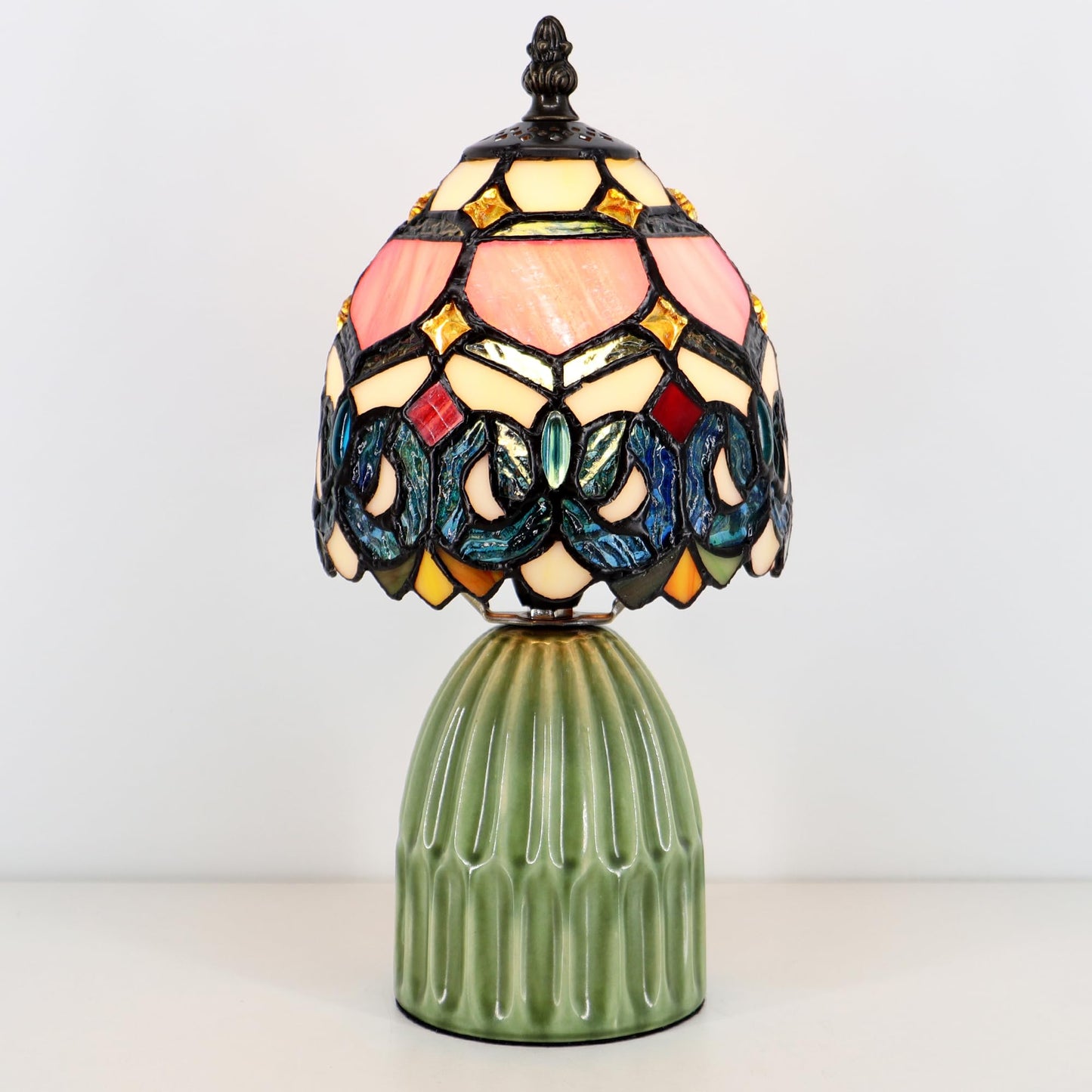 MQYXH Tiffany Stained Glass Mushroom Table Lamp 12.5 Inch -Pink Jewelry