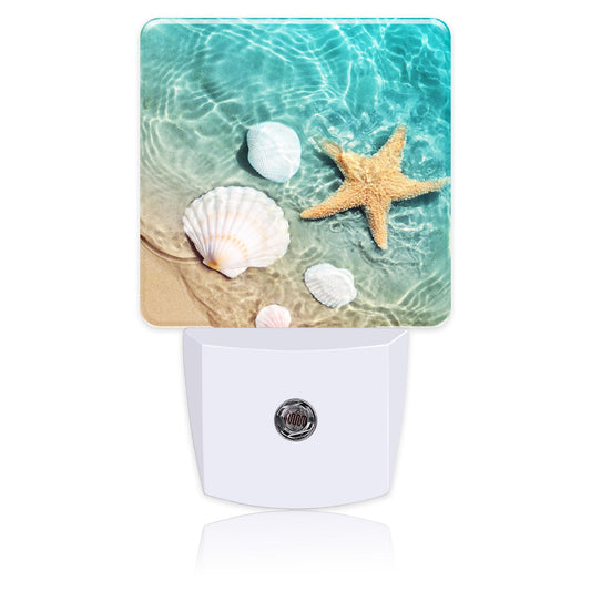 BLYKVGHQ Starfish and Seashell On Beach Night Light,Modern Night Lights Plug into Wall,Dusk to Dawn Sensor Nightlight for Kids Bathroom Kitchen Hallway Bedroom Decor