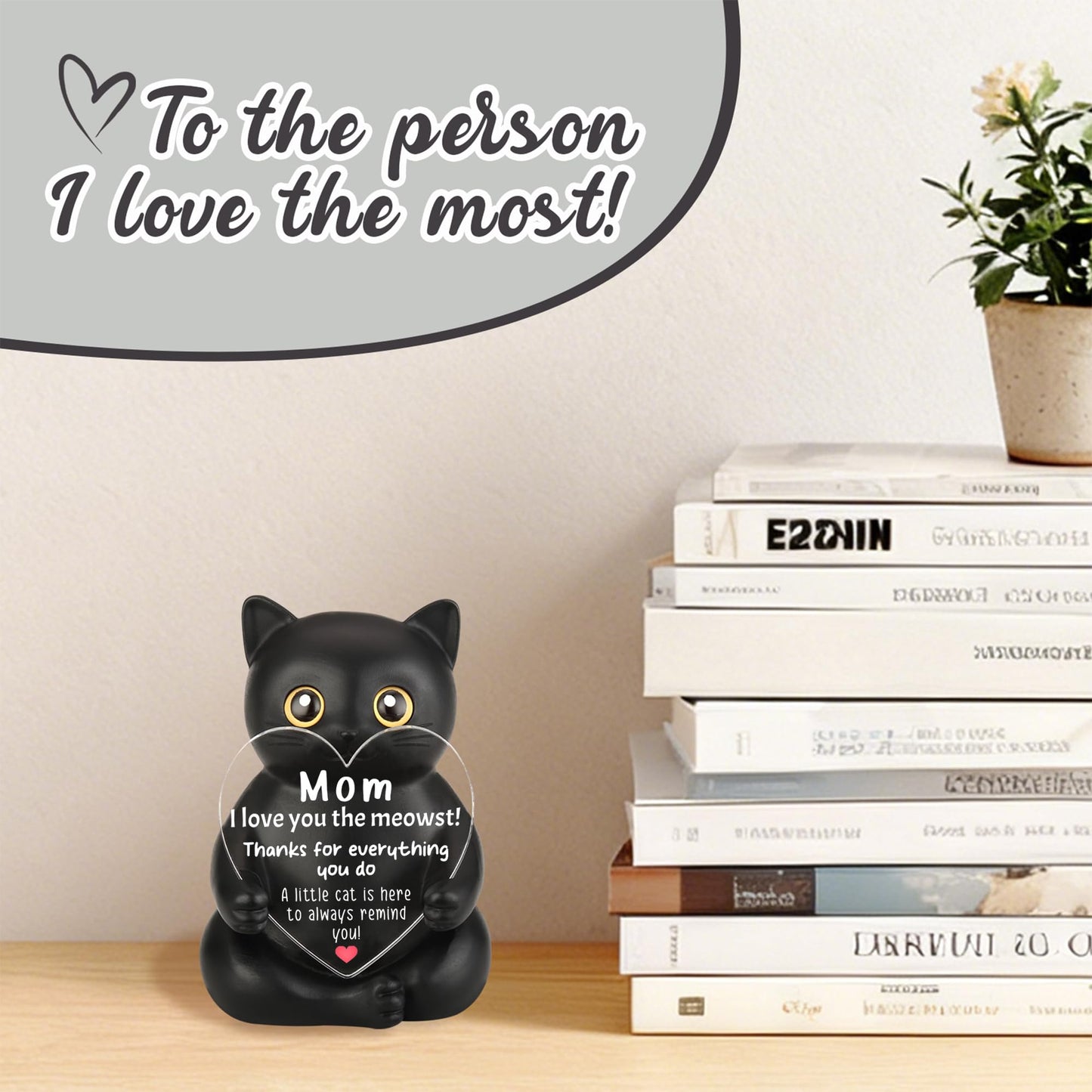 FTONENI Black Cat Thank You Gift for Mom, Appreciation Desk Figurine for Birthday Retirement, Cute Encouragement Desk Decor from Daughter Son - FDD630