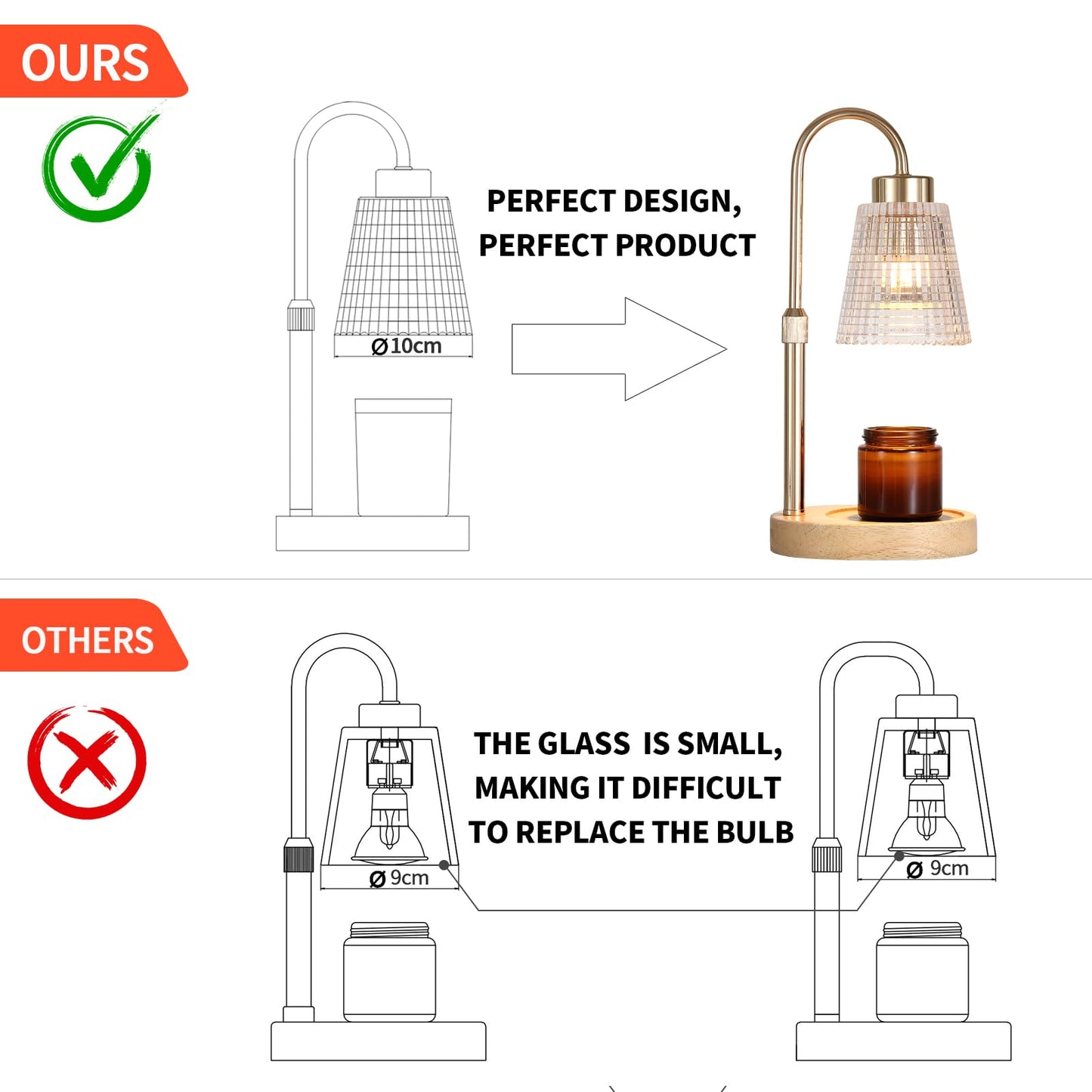 MEIXISUE Gold Candle Warmer Lamp with Timer and Dimmer,Fragrance Electric Wax Melt Warmer with 2 Bulbs,Scented Jar Lamp,Mother's Day/Birthday/Christmas Gifts for Mom/Wife,Home Decor,Adjustable Height