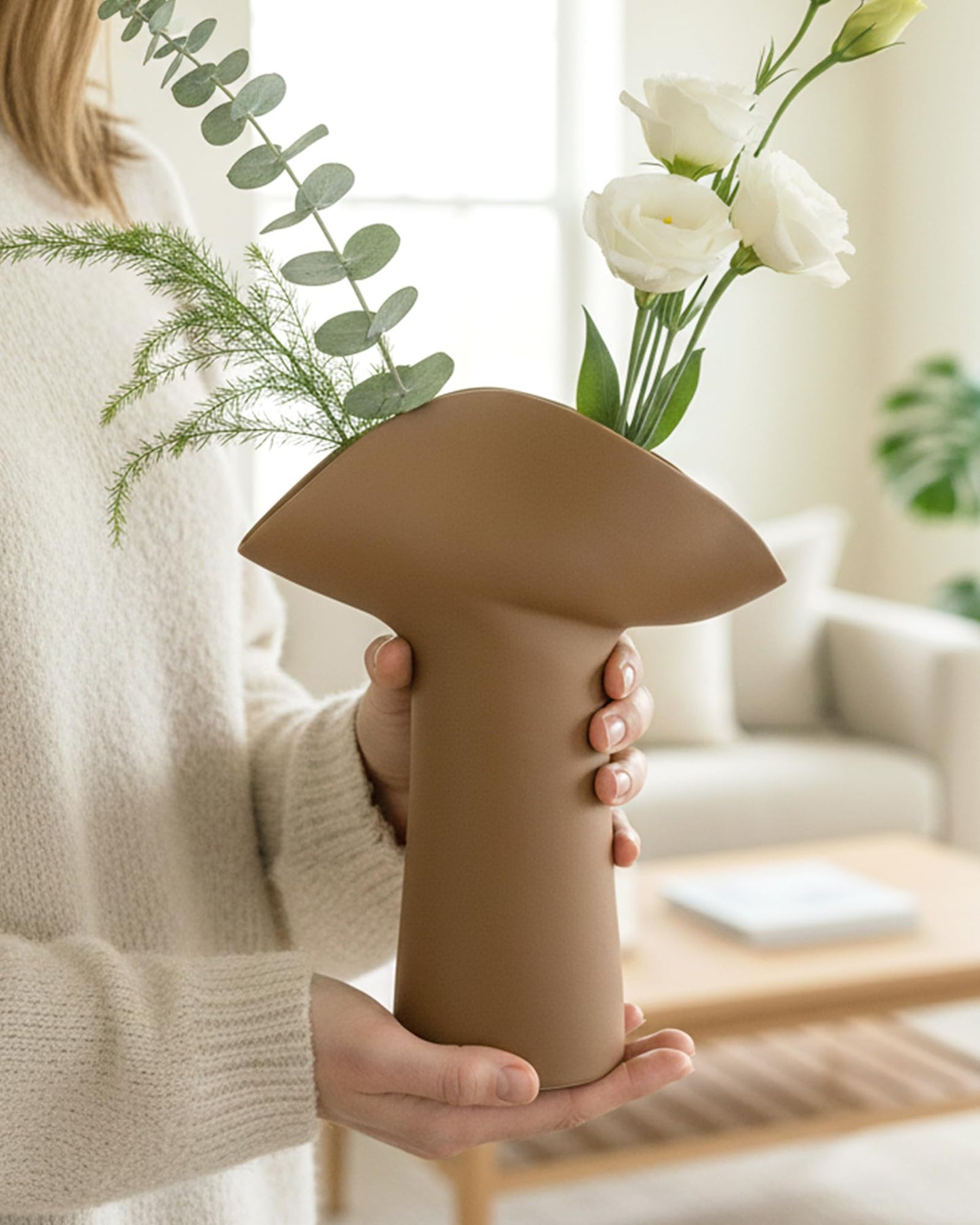 Ceramic Vase for Flowers, Unique Organic Shape Home Decor for Shelves, Console Table, Entryway, Dresser & TV Stand, Boho Style Decor for Living Room, Kitchen & Bedroom OOSTONEE