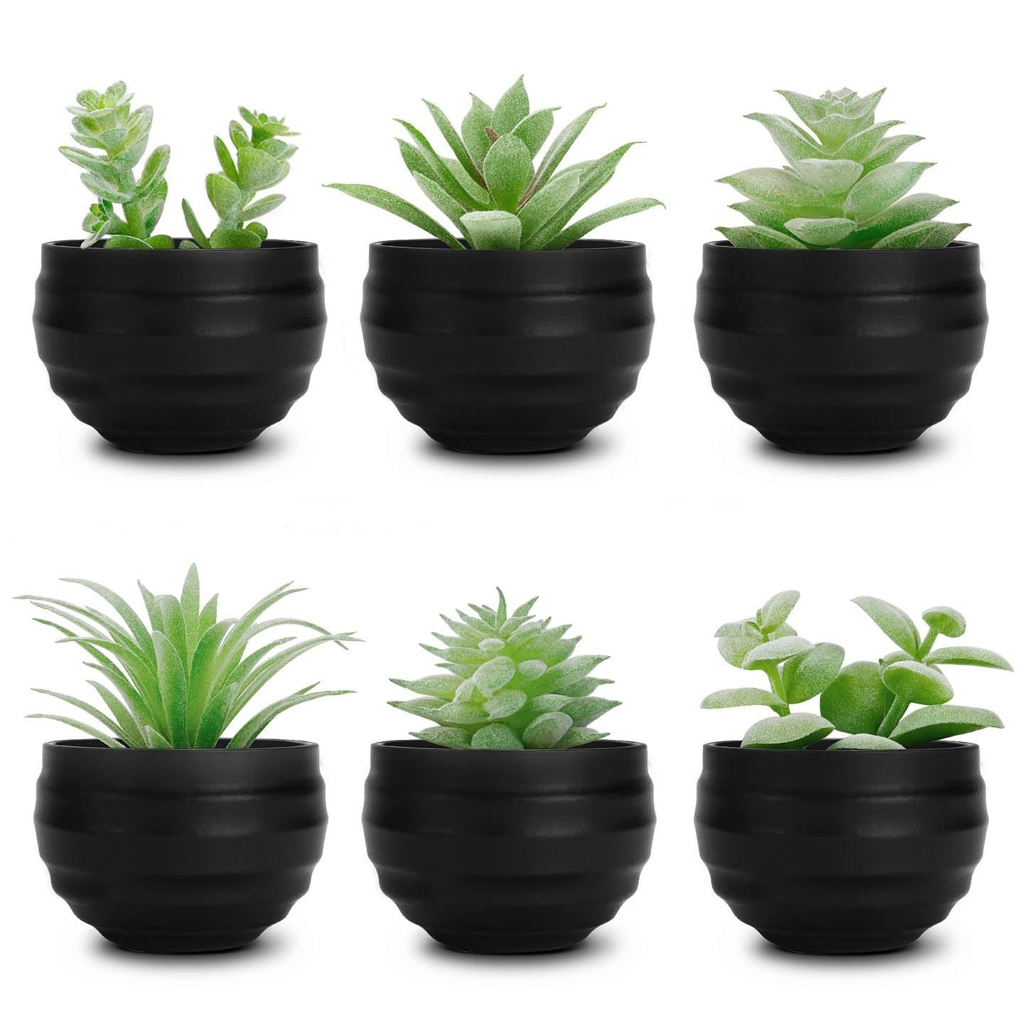 Der Rose Bundle of Set of 6 Succulents Plants Artificial in Pots and 6ps Succulents Fake Plants for Bedroom Living Room Office Shelf Black Bathroom Decor