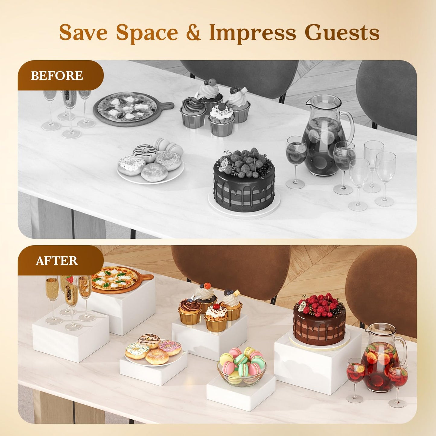 NECGNIQ Dessert Table Display Set,6pcs Buffet Risers,Dessert Table Display Set,White Buffet Risers,Acrylic Boxes For DisplayWhite,DessertTable DisplaySet,Cube Boxes NestingRisers(8"-7"-6"-5"-4"-4")