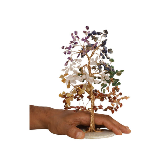 7 Chakra Tree of Life, Bonsai Feng Shui, Reiki Healing Crystal, Multicolored and multigemstones, Home & Office décor. (7 Chakra, Equilibrium, Copper Trunk, Agate Slice Base, 350)