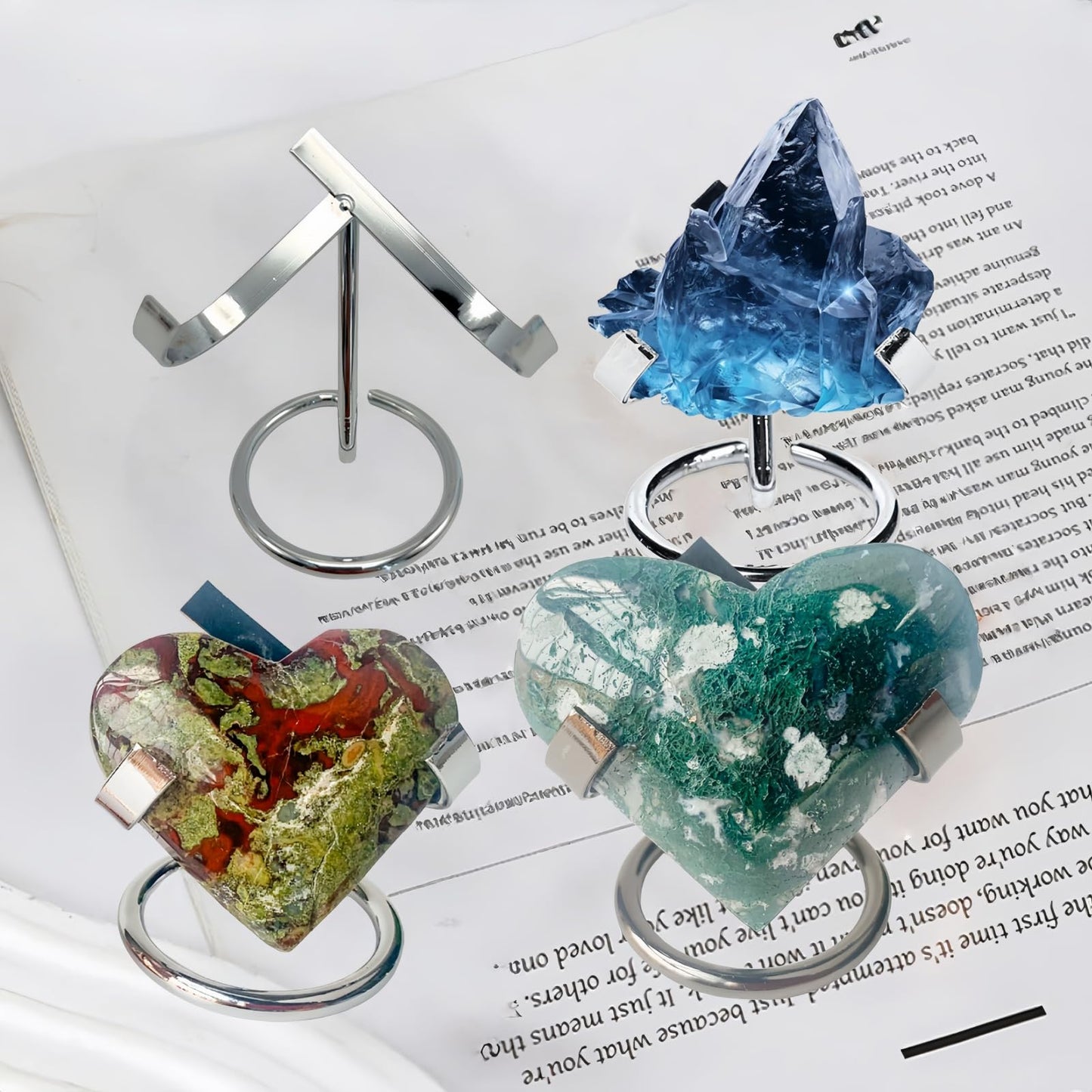 4 PCS Metal Crystal Display Stand, Crystal Mineral Specimen Display Gemstones Fossils Agate Stand